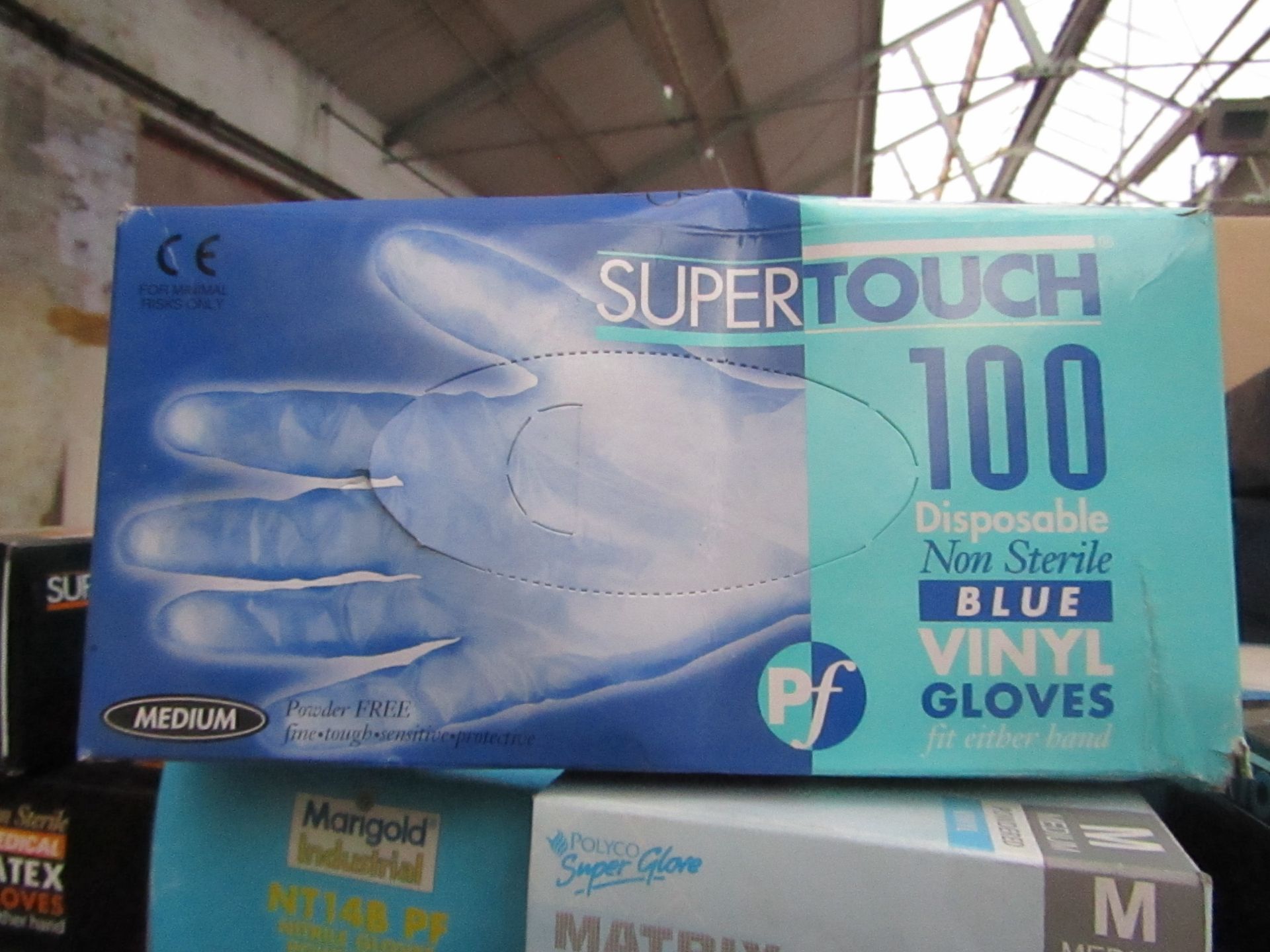 3 x Super Touch 100 Disposable Non Sterile Blue Vinyl Gloves Size M