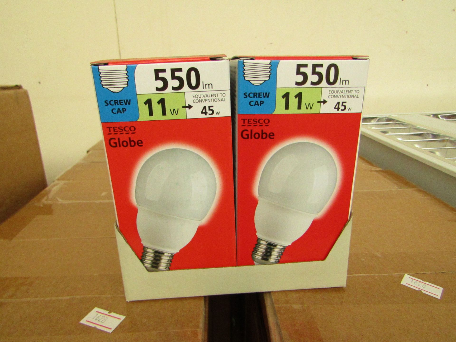 12 x 11w tesco Globe screw cap light bulbs.Boxed