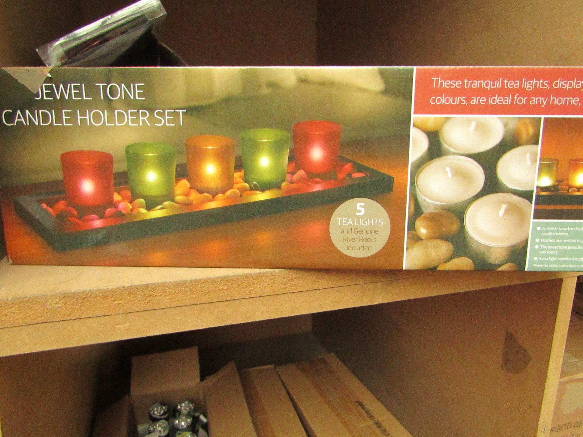 Jewel Tone Candle Holder Set with Candles packaged