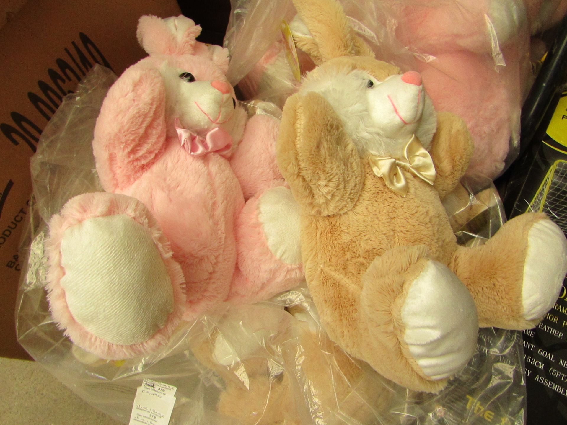 2x Lovable Bunnies, 1 pink, 1 beige, both new.