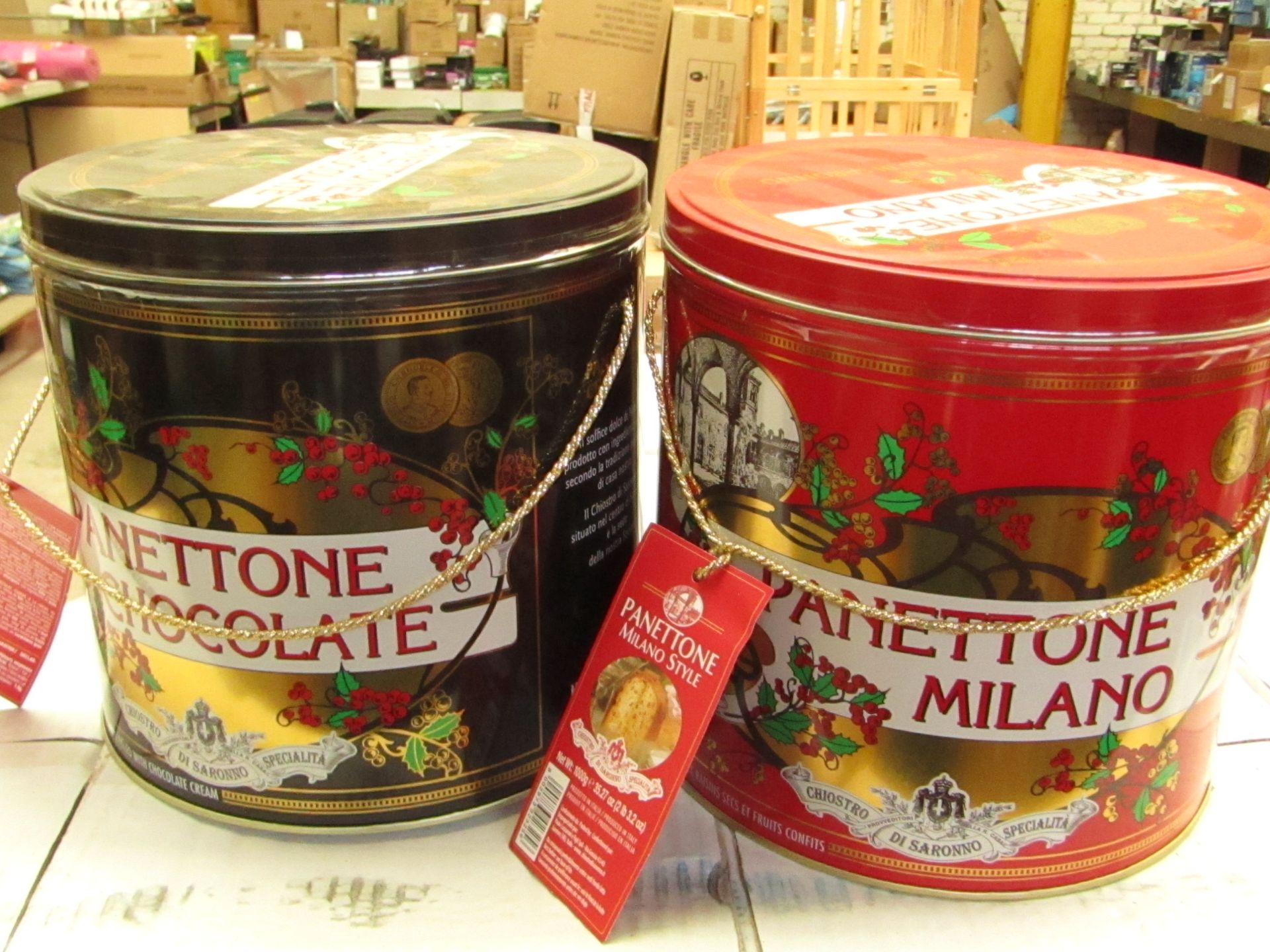 2 Items being 1 x Pannetone chocolate 750g & 1 x Pannetone Milan 1kg.Both in tins.BB 22/7/19