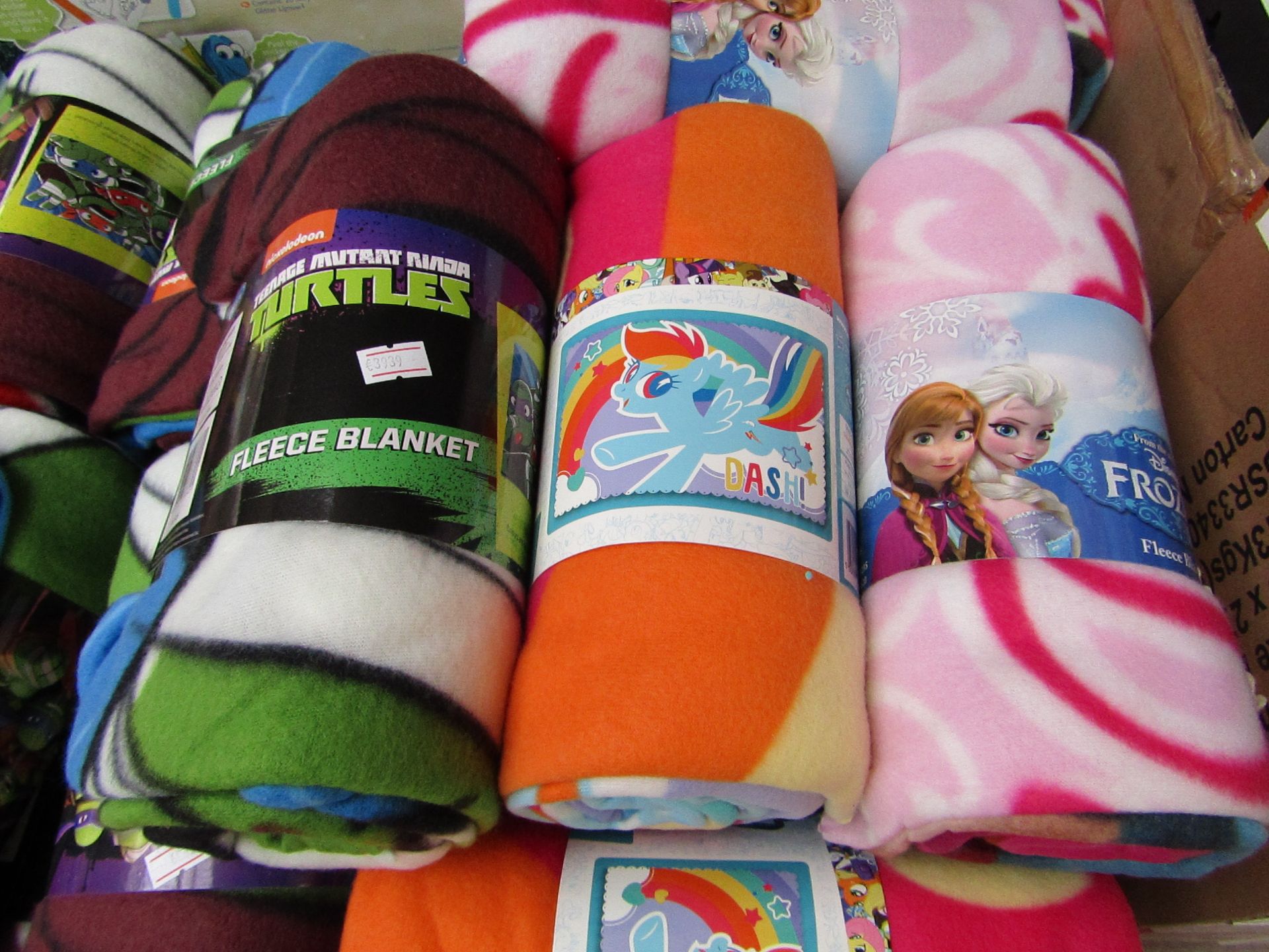3 x various Kids Fleece Blankets being My Little Pony, Ninja Turtle & Frozen size 100cm x 150cm new