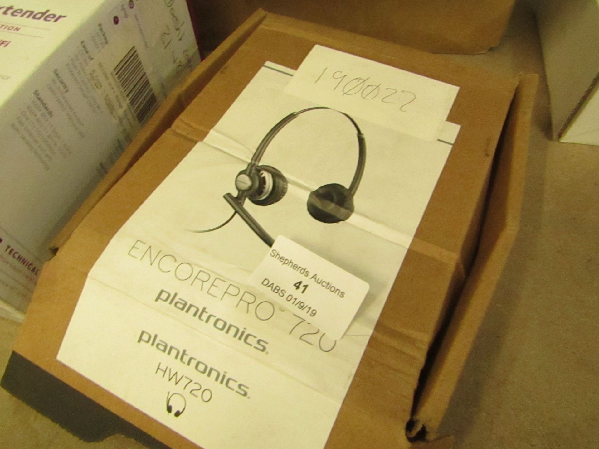 Plantronics Encore Pro 720 office headset, untested and boxed.