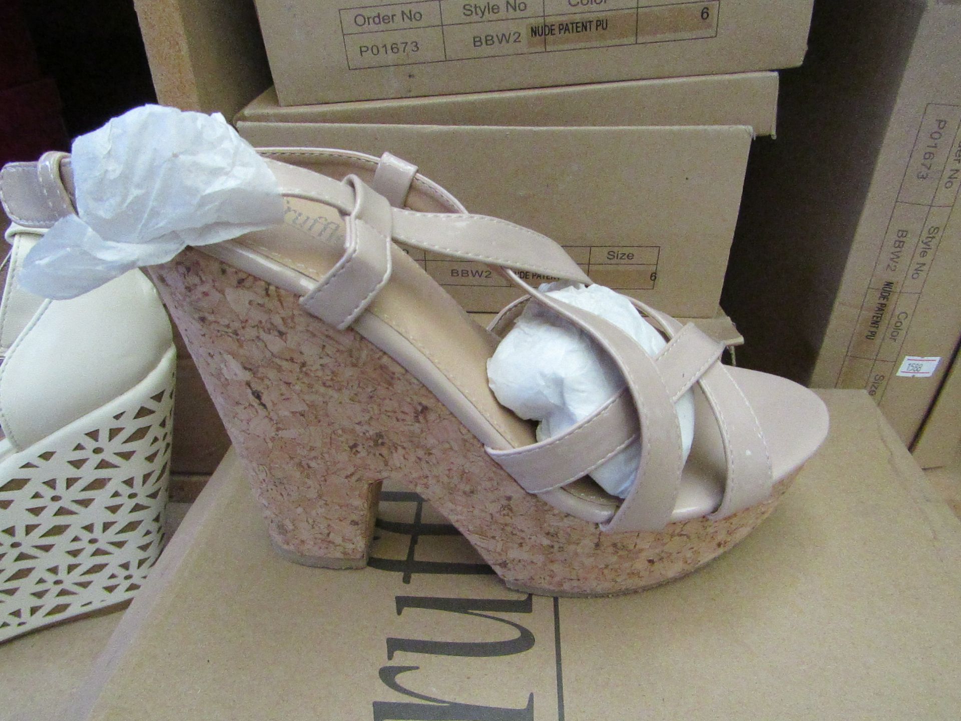 2x Truffle Patent High heal cork sole Nude Patent shoes, new and boxed, Size 6