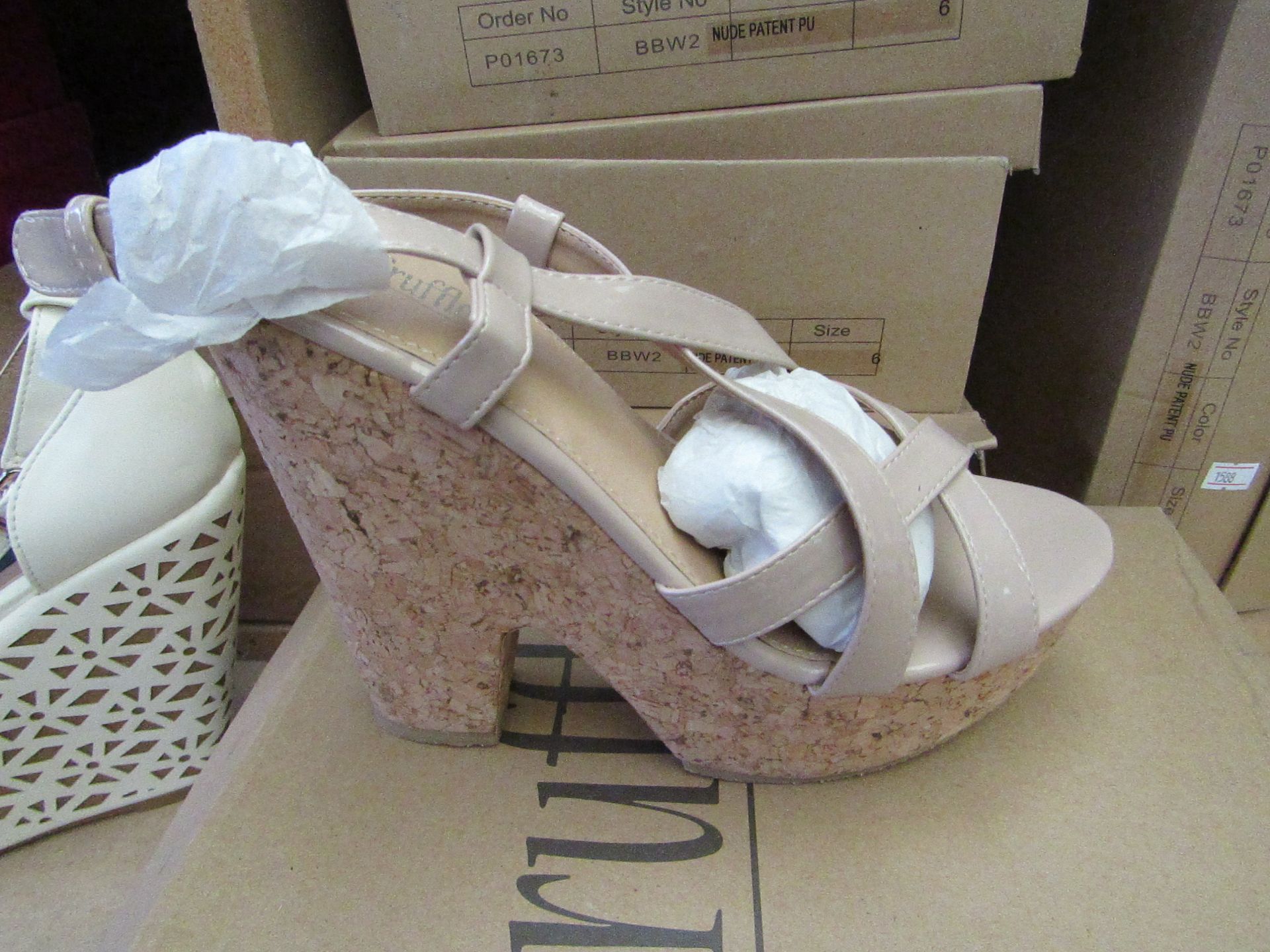 2x Truffle Patent High heal cork sole Nude Patent shoes, new and boxed, Size 6