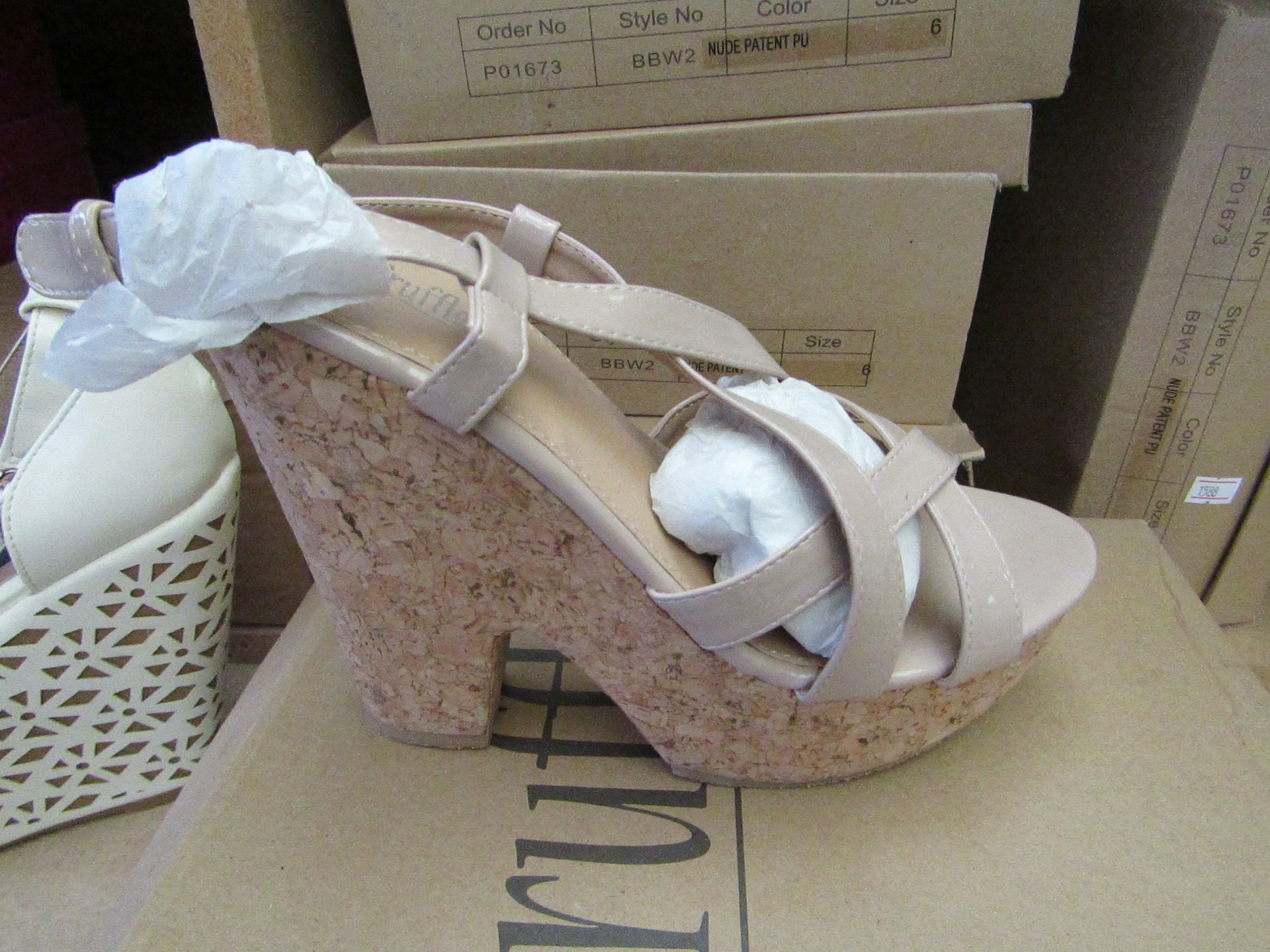 2x Truffle Patent High heal cork sole Nude Patent shoes, new and boxed, Size 6