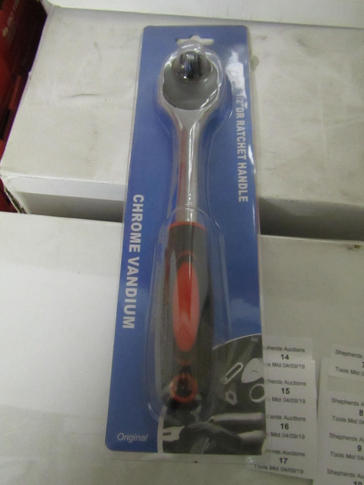 Chrome vandium 1/2" ratchet handle, new and packaged.