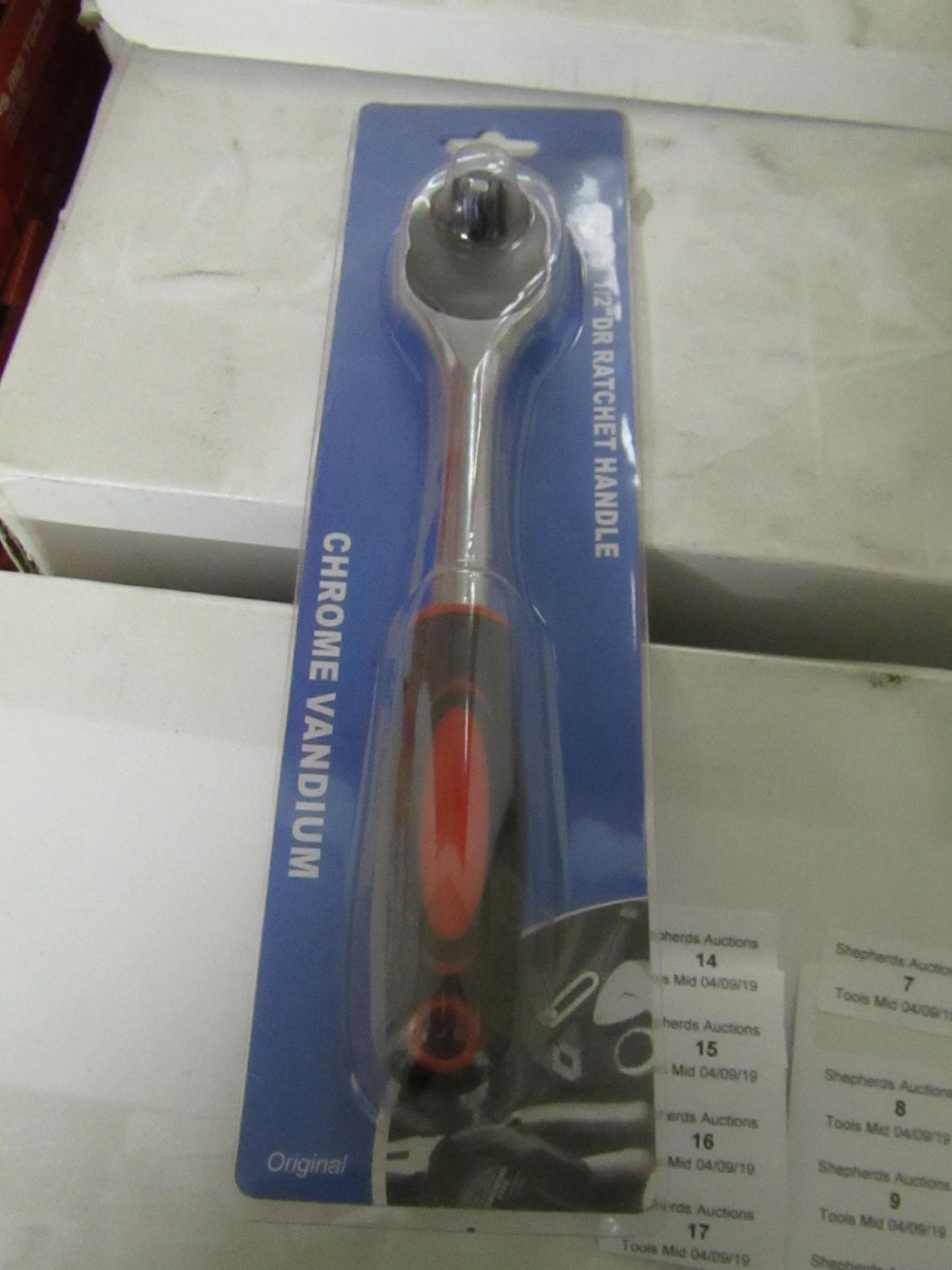 Chrome vandium 1/2" ratchet handle, new and packaged.