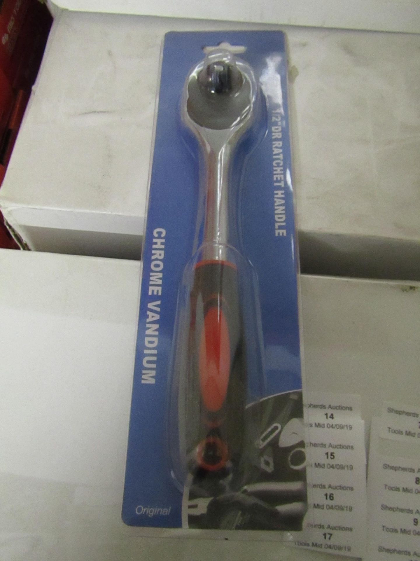 Chrome vandium 1/2" ratchet handle, new and packaged.