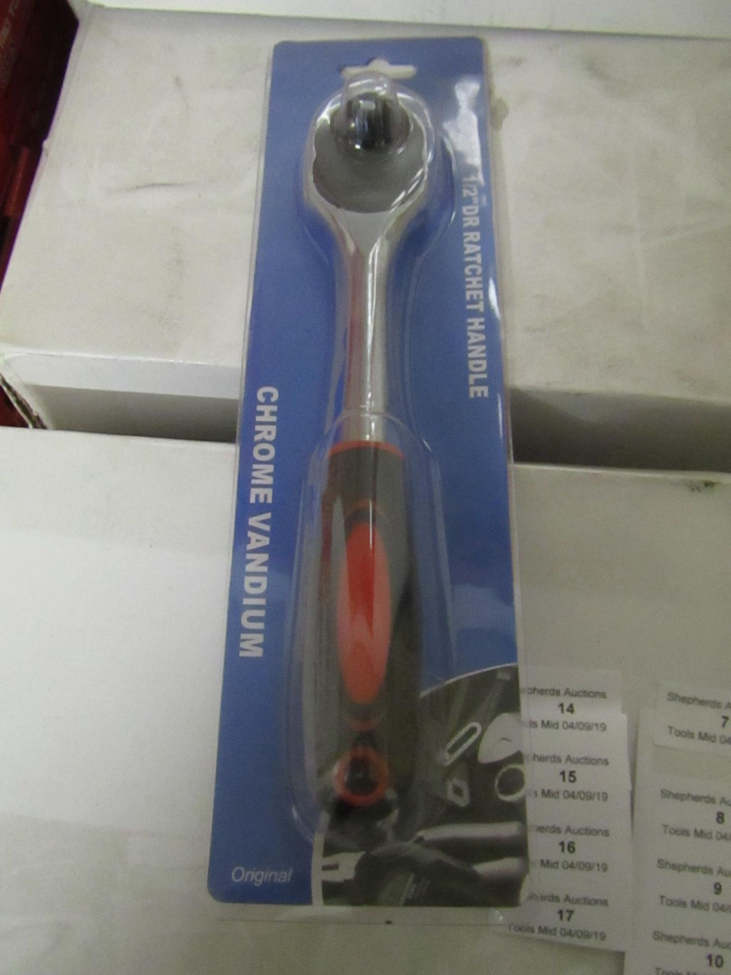 Chrome vandium 1/2" ratchet handle, new and packaged.