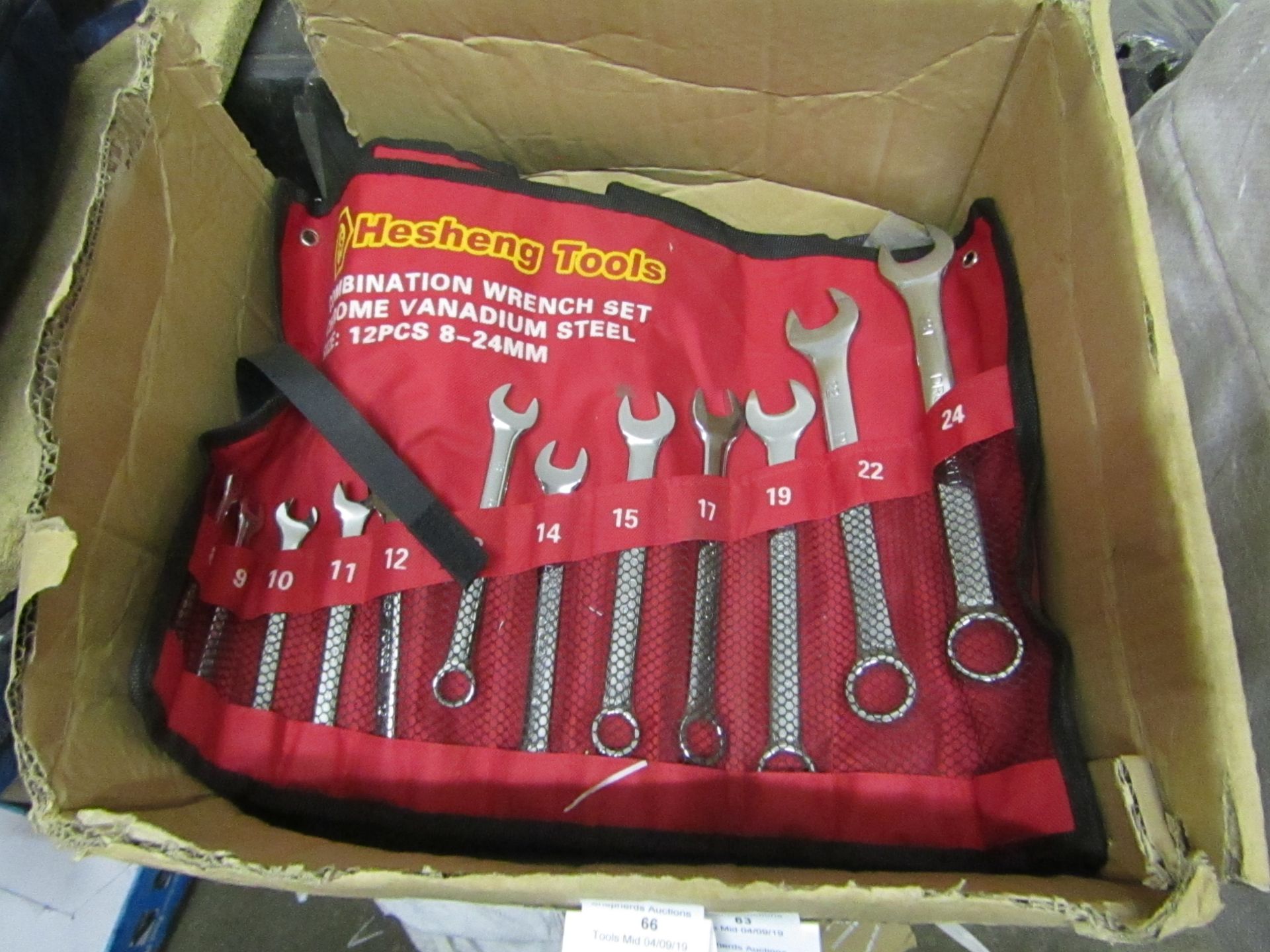 Heshang Tools 12 piece combination wrench set, new in carry roll.