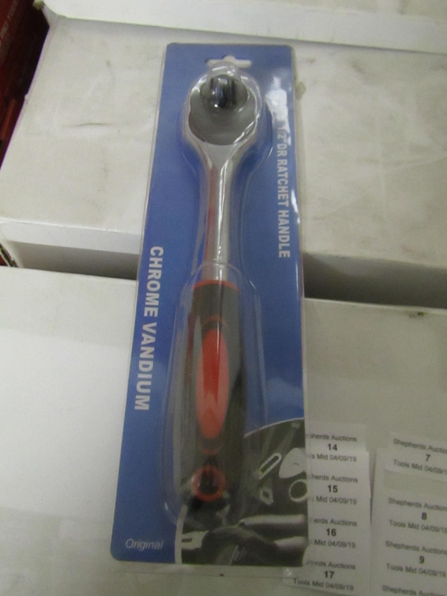 Chrome vandium 1/2" ratchet handle, new and packaged.