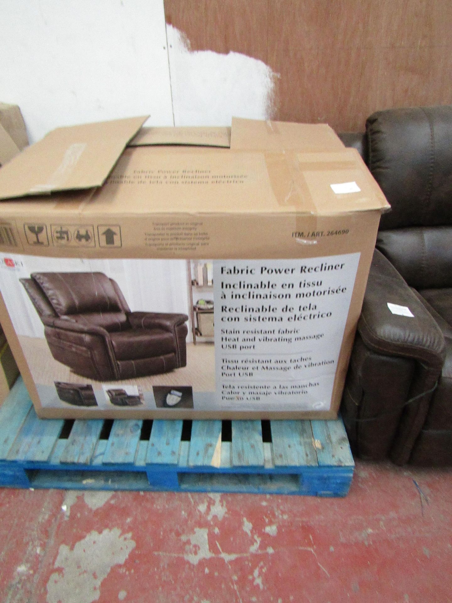 Polaski Fabric Power reclining armchair with heat and massage, unchecked and Boxed.