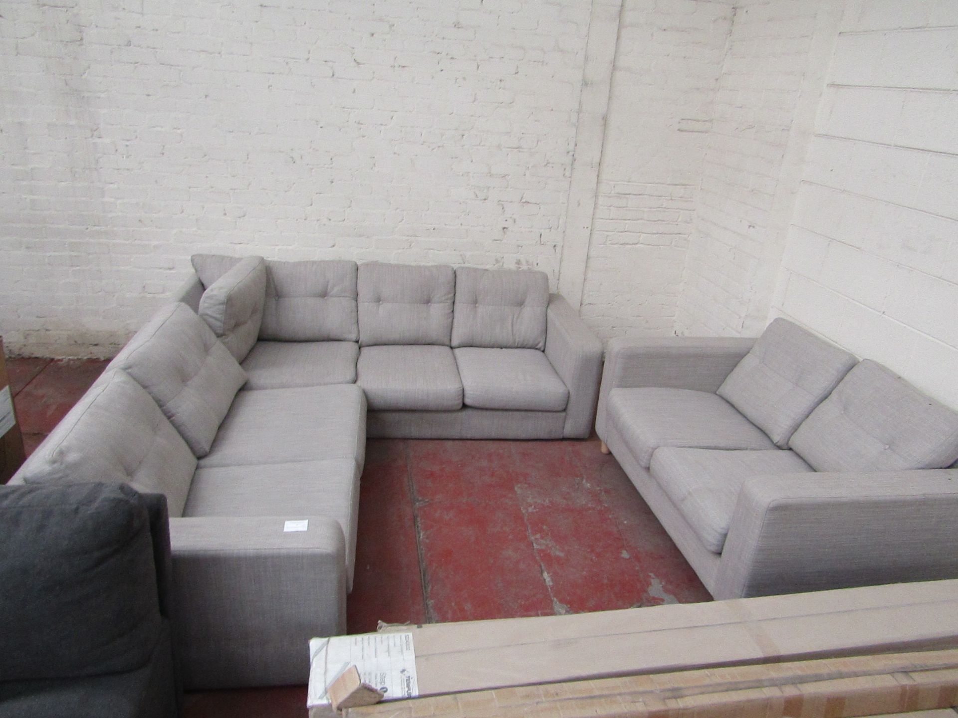 Fabric Sofa set that includes a 5 seater corner sofa and a 2 seater sofa, the corner sofa requires