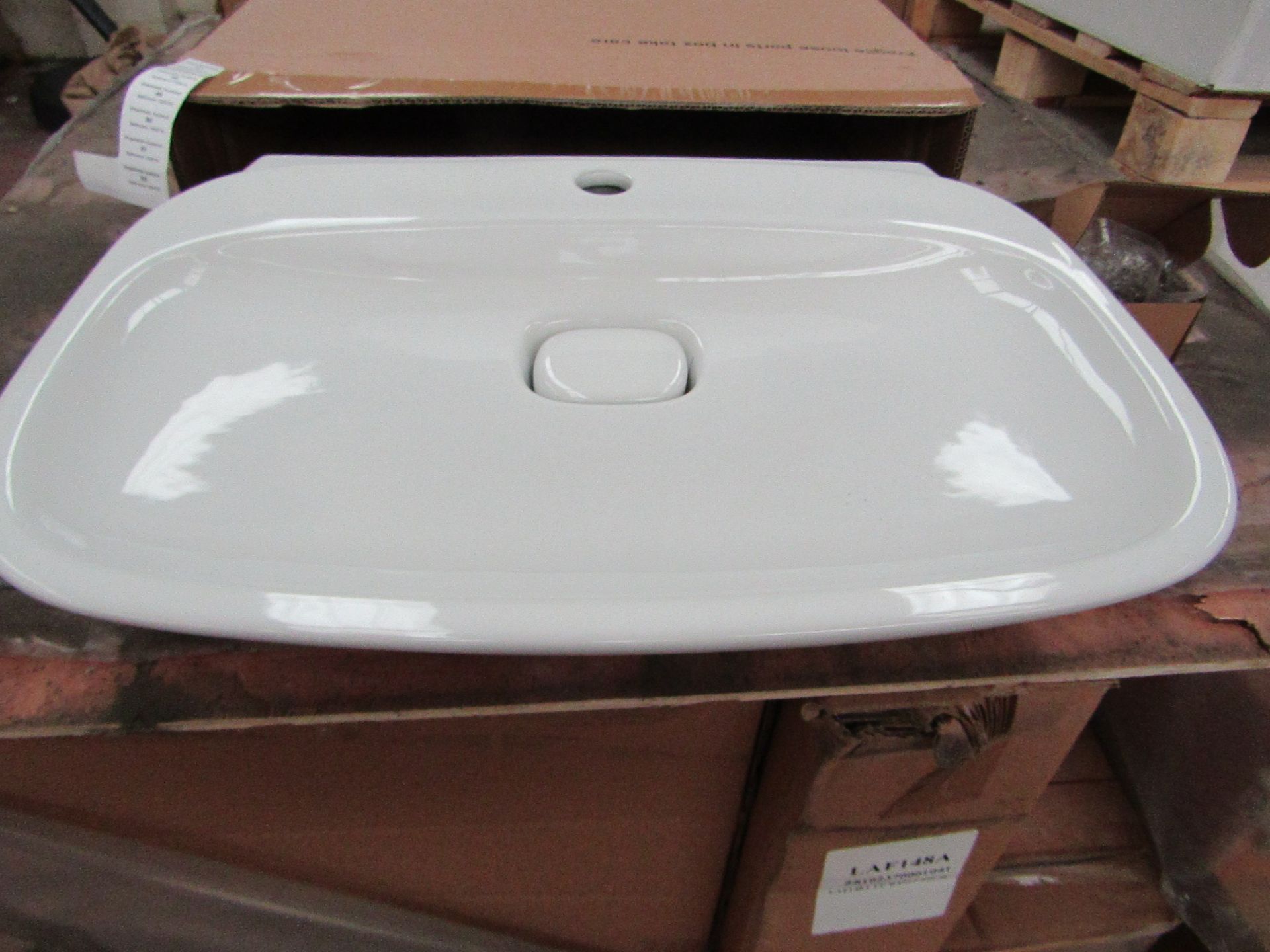 Laufen Made 60cm Sink with Ceramic plug hole cover, new and boxed