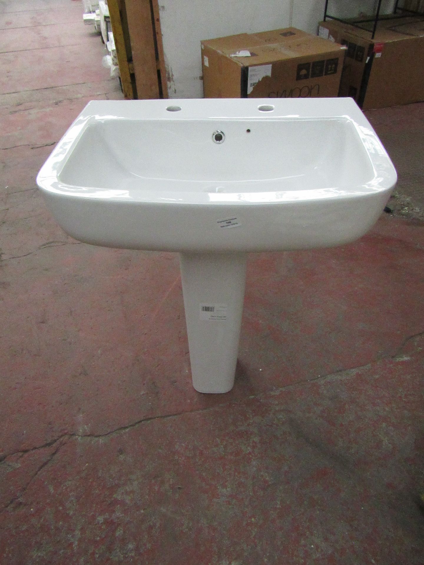Lecico Senner 54cm 2 tap hole sink with a Neroli Full pedestal that appear to match fine, all new.