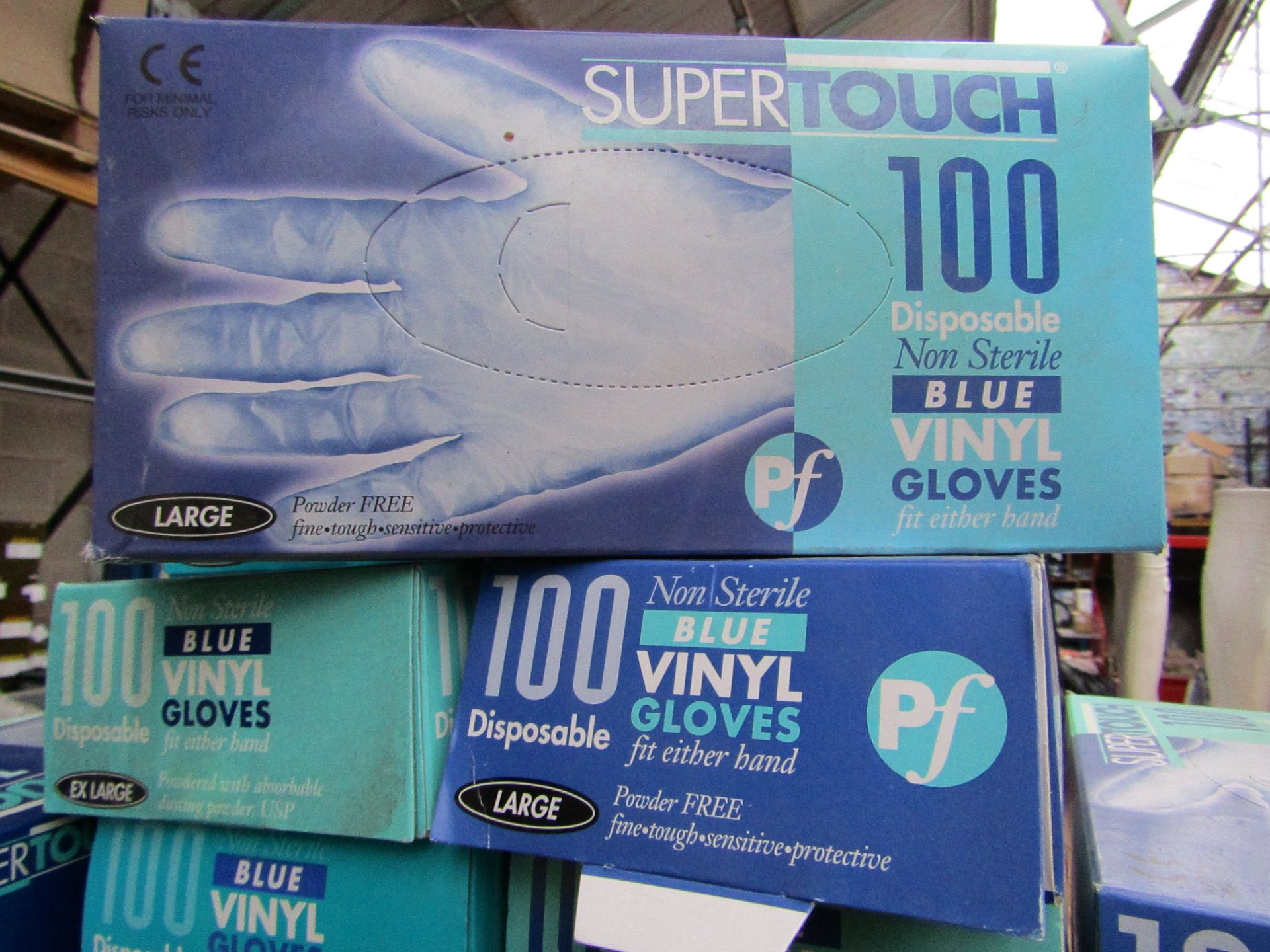 3 x Boxes of 100 Non sterile Blue Vinyl Gloves. Size L. New