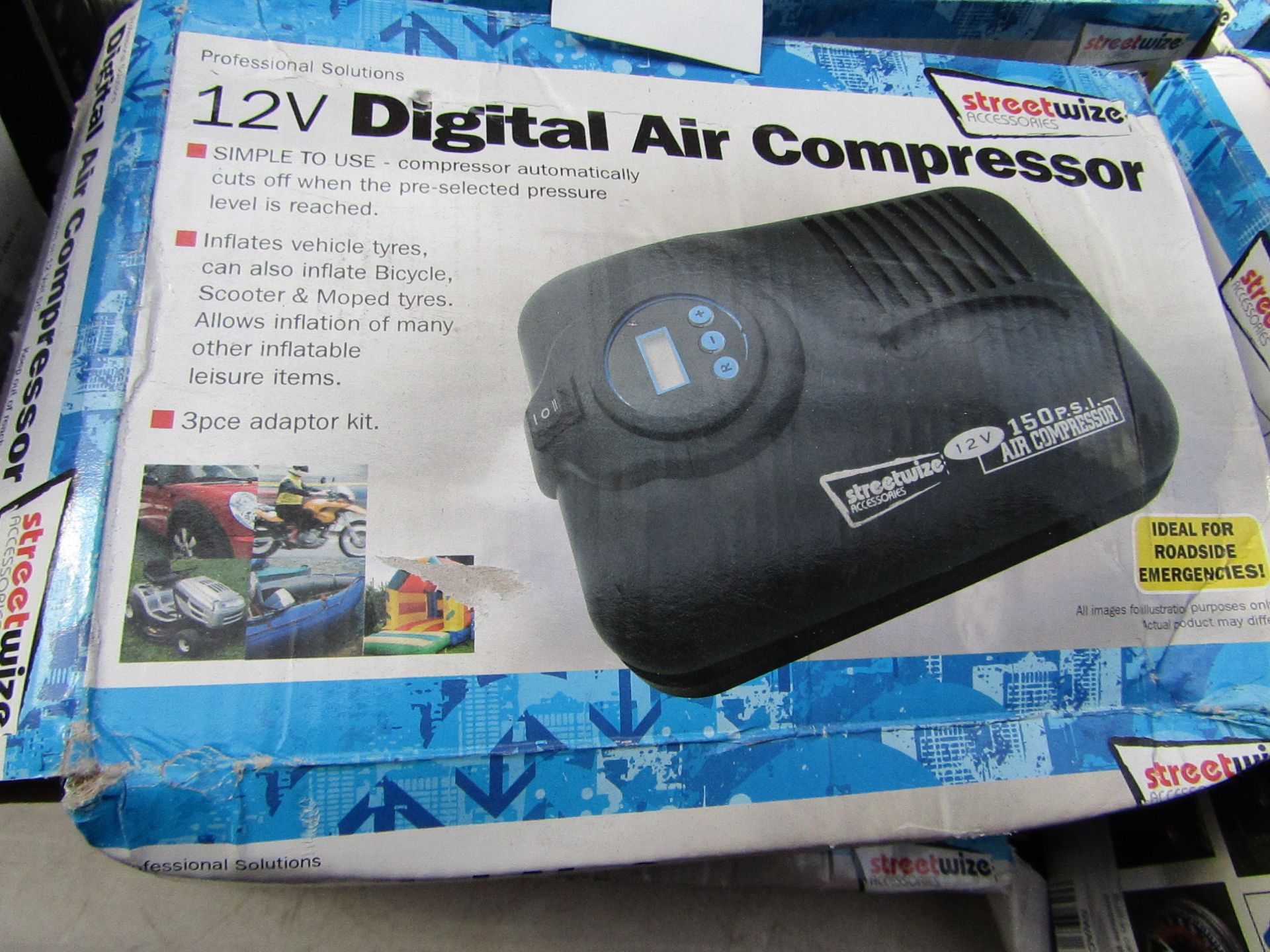 2x Streetwise 12v Air compressors, boxed and unchecked