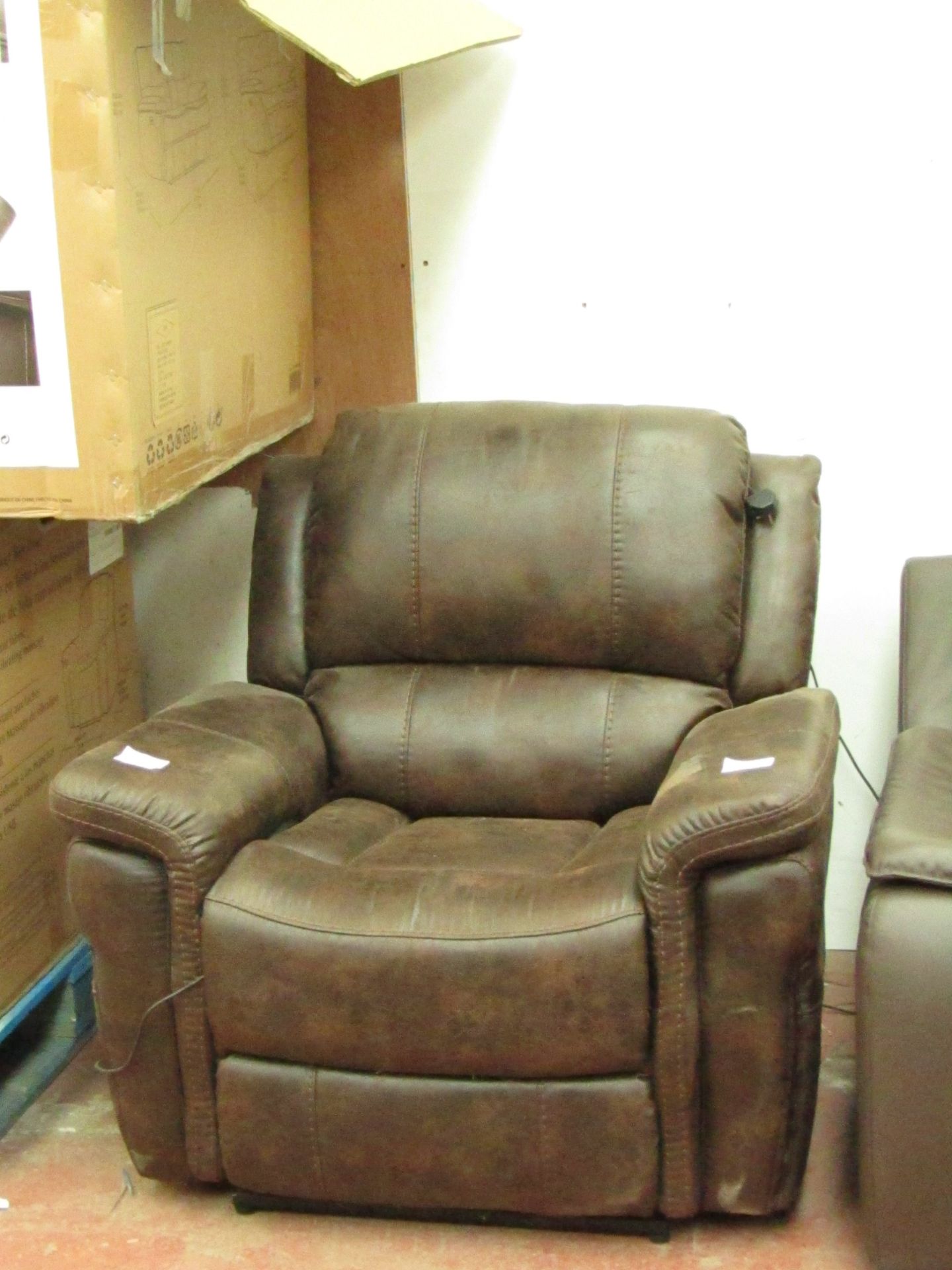 Polaski Fabric Power reclining armchair with heat and massage, tested working.