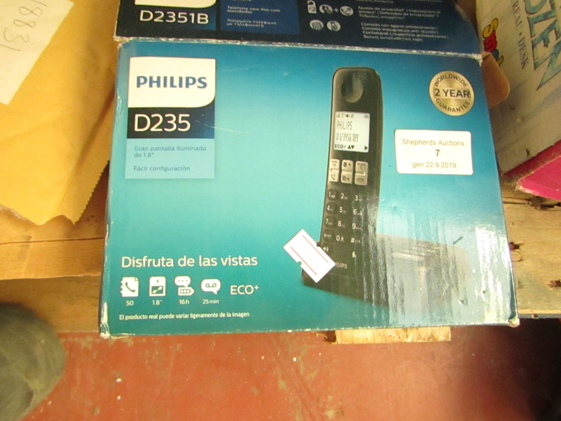 Philips D235 cordless home phone, untested and boxed.