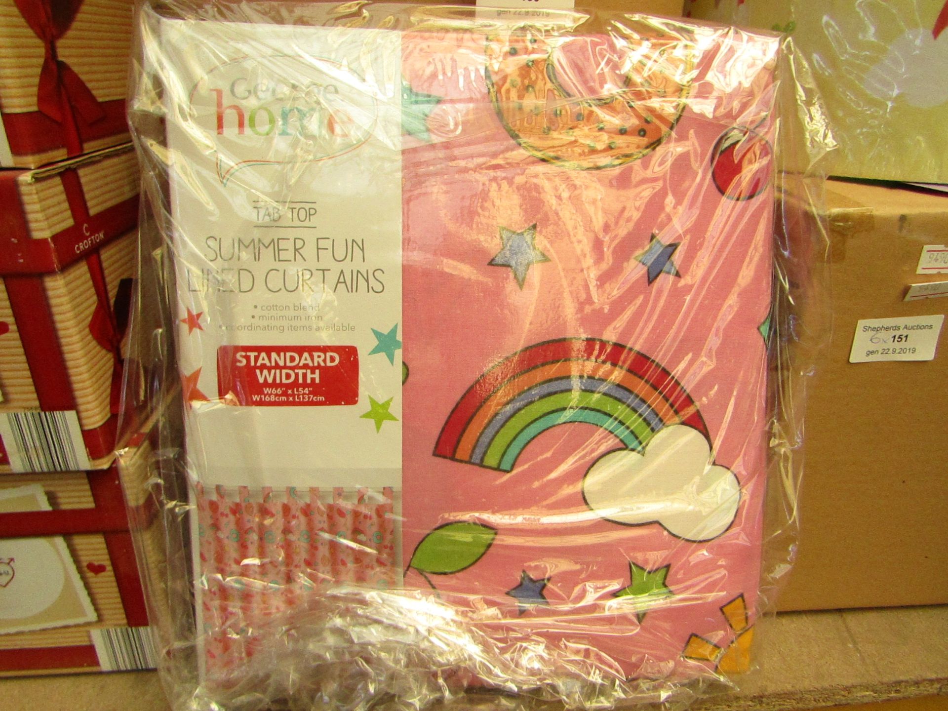 George Home Tab Top Summer Fun Lined Curtains.w66" l54".New & Packaged.See pic for design