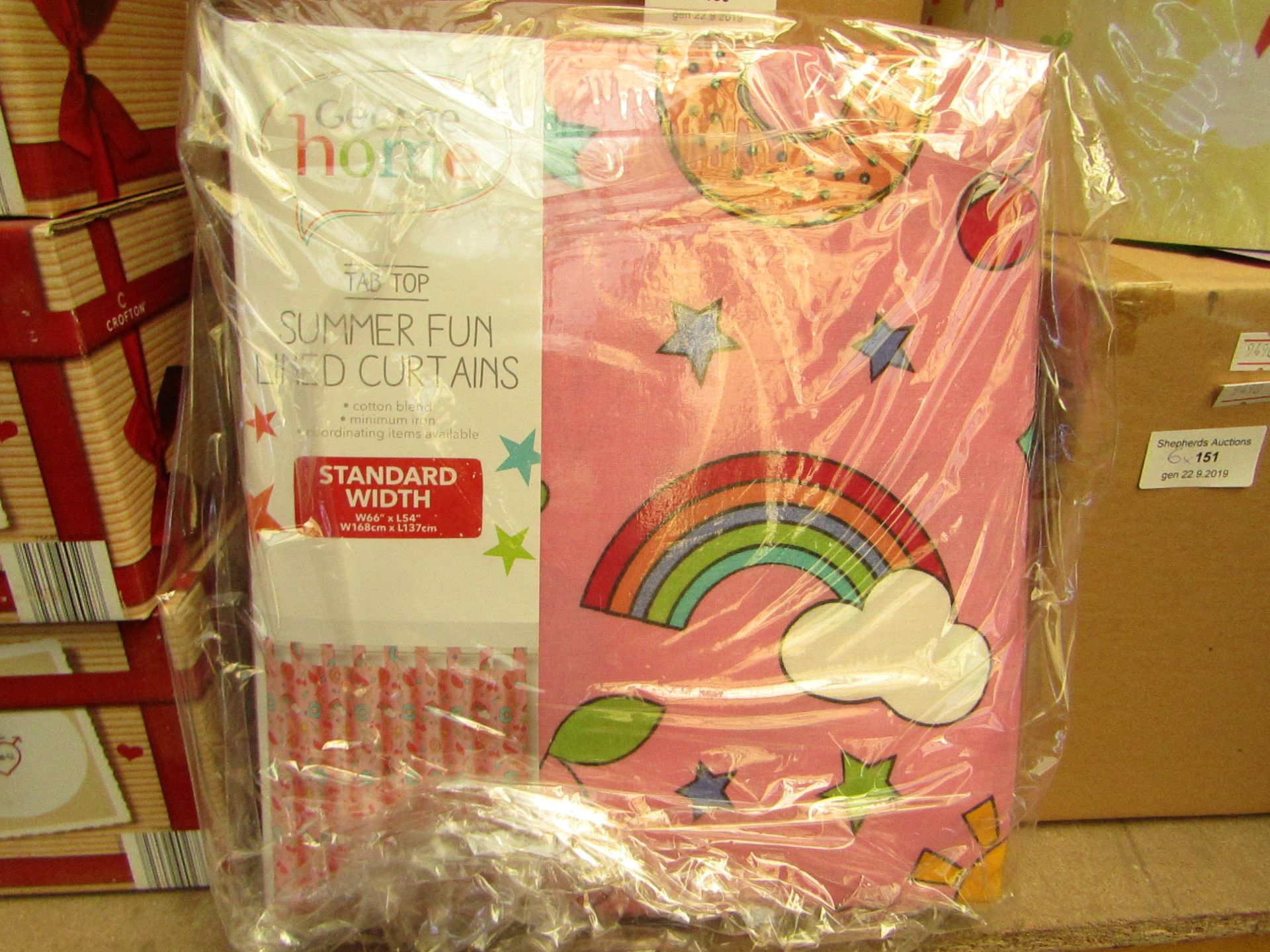 George Home Tab Top Summer Fun Lined Curtains.w66" l54".New & Packaged.See pic for design