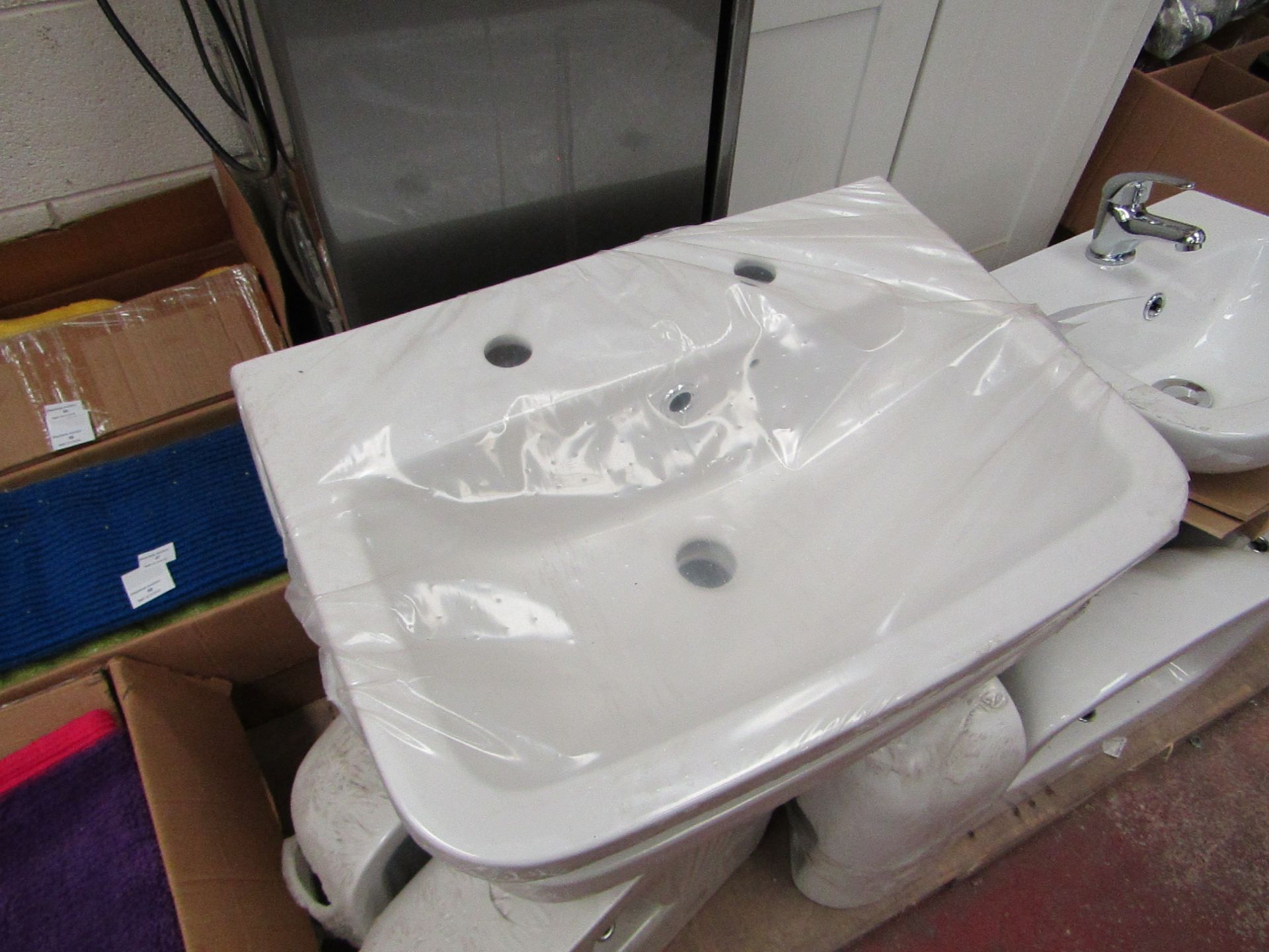 Lecico 400mm 2 tap hole sink, new.