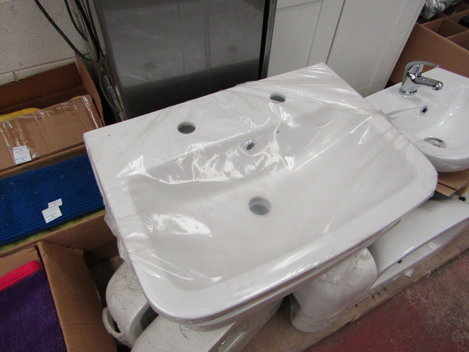 Lecico 400mm 2 tap hole sink, new.