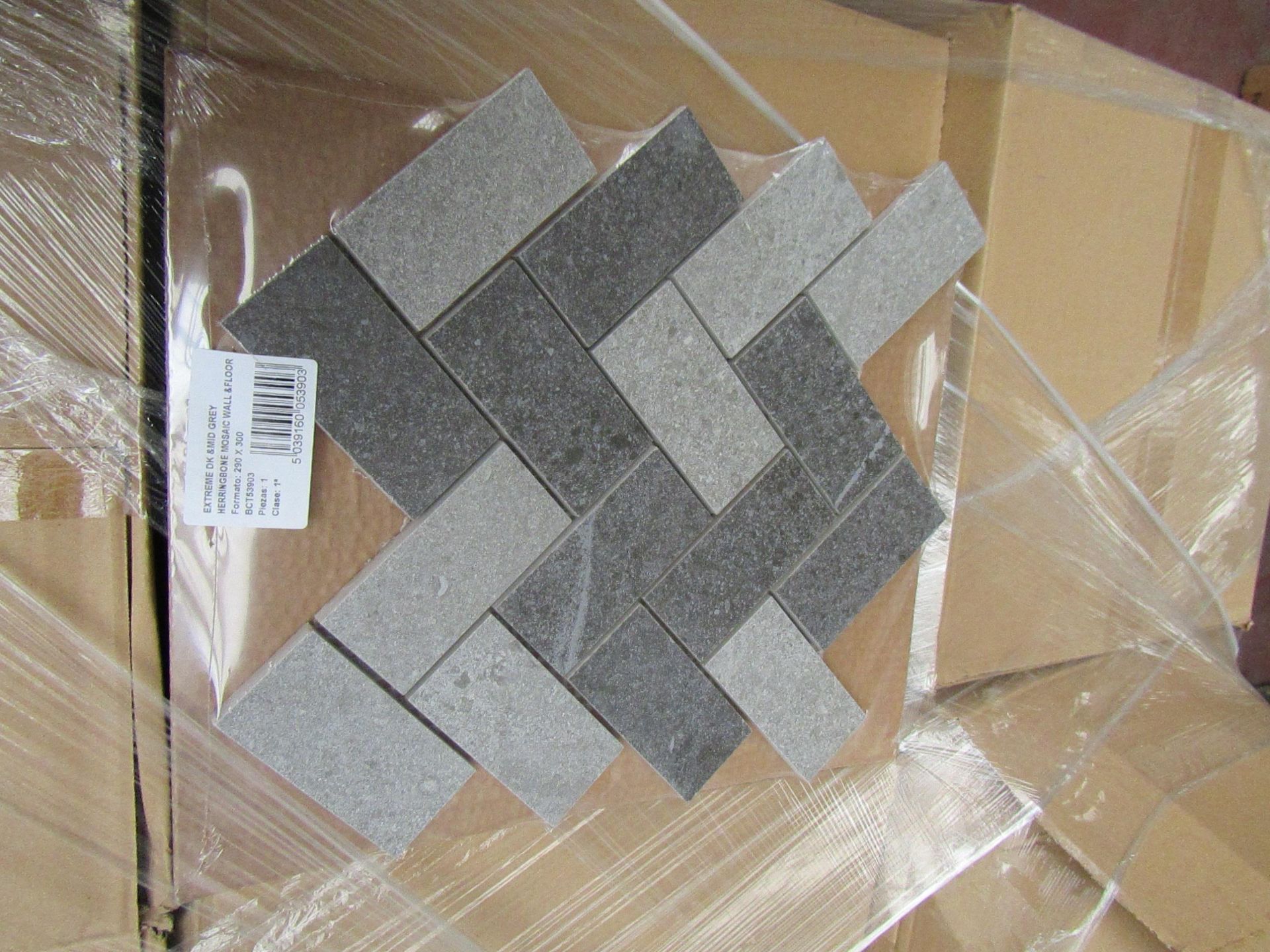 7x Boxes of 7, 300x290mm Artemis Herringbone Mosaic Tiles, new, RRP £16 a Tile giving a total lot