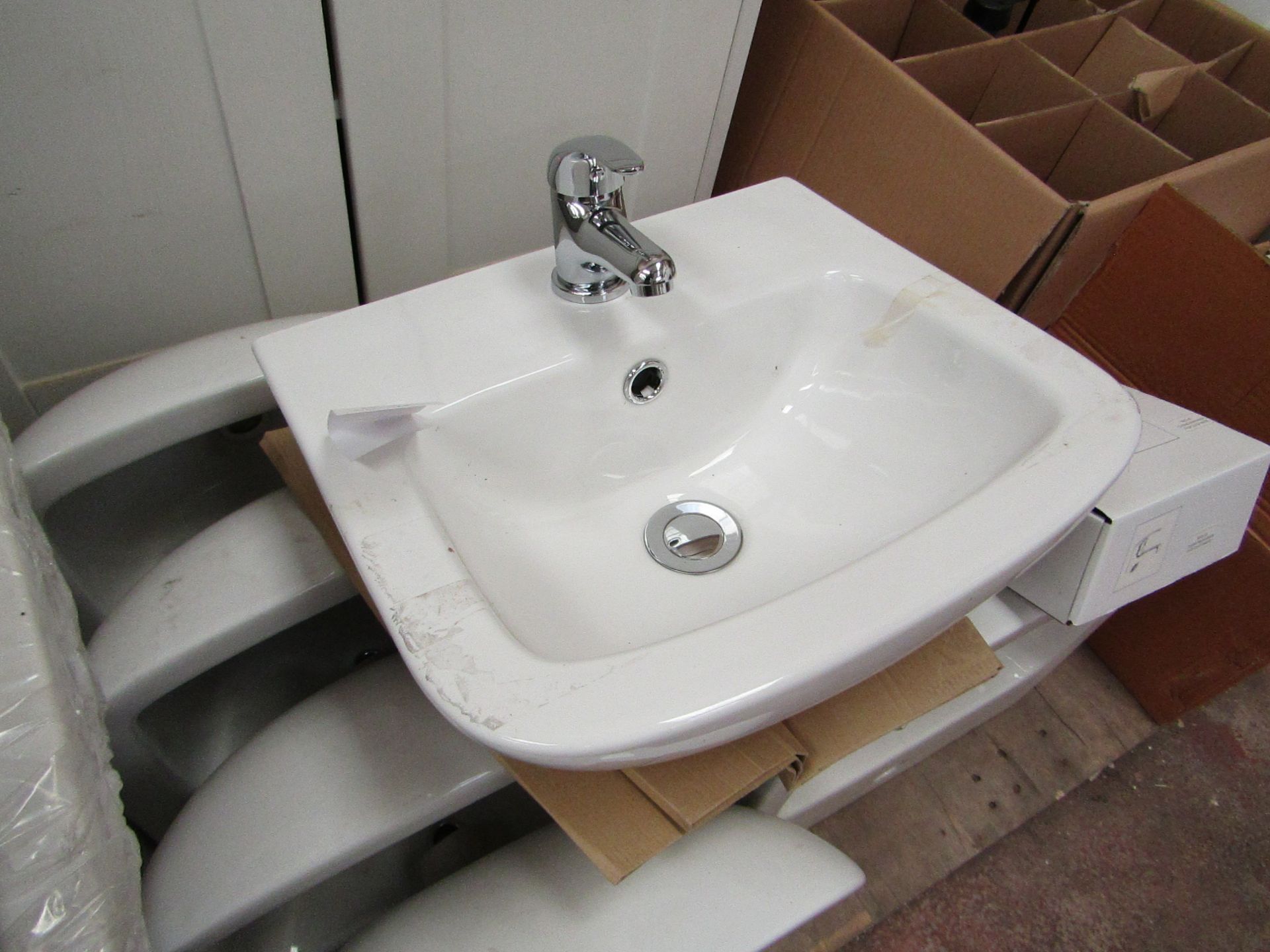 Unbranded Roca cloakroom 1 tap hole basin with overflow and a mono block mixer tap, all new and