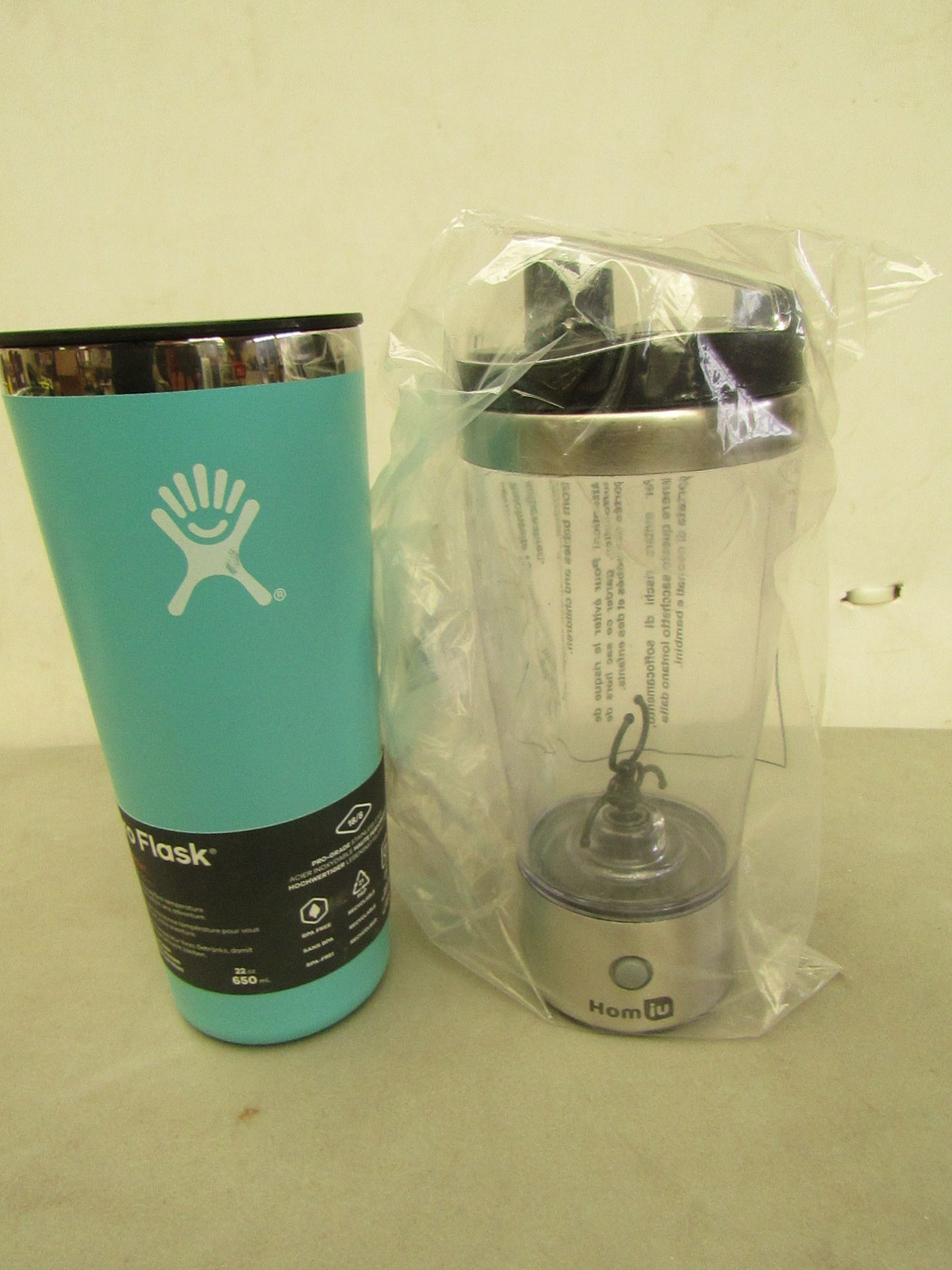 2 x Items Being 1 x Homiu Electric Protein Mixer, Unchecked and Boxed and 1 x Hydro Flask 650ml