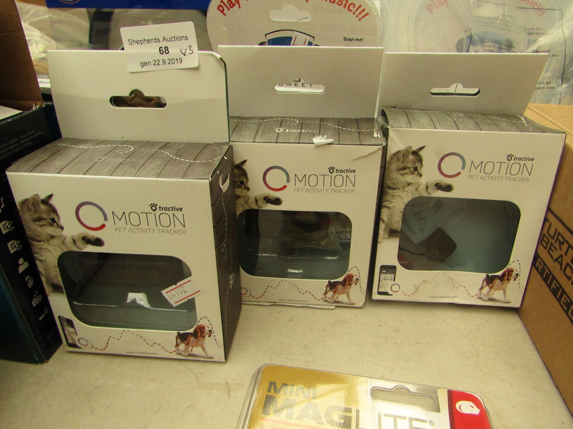3 x tractive motion pet activity trackers, Boxed and unchecked