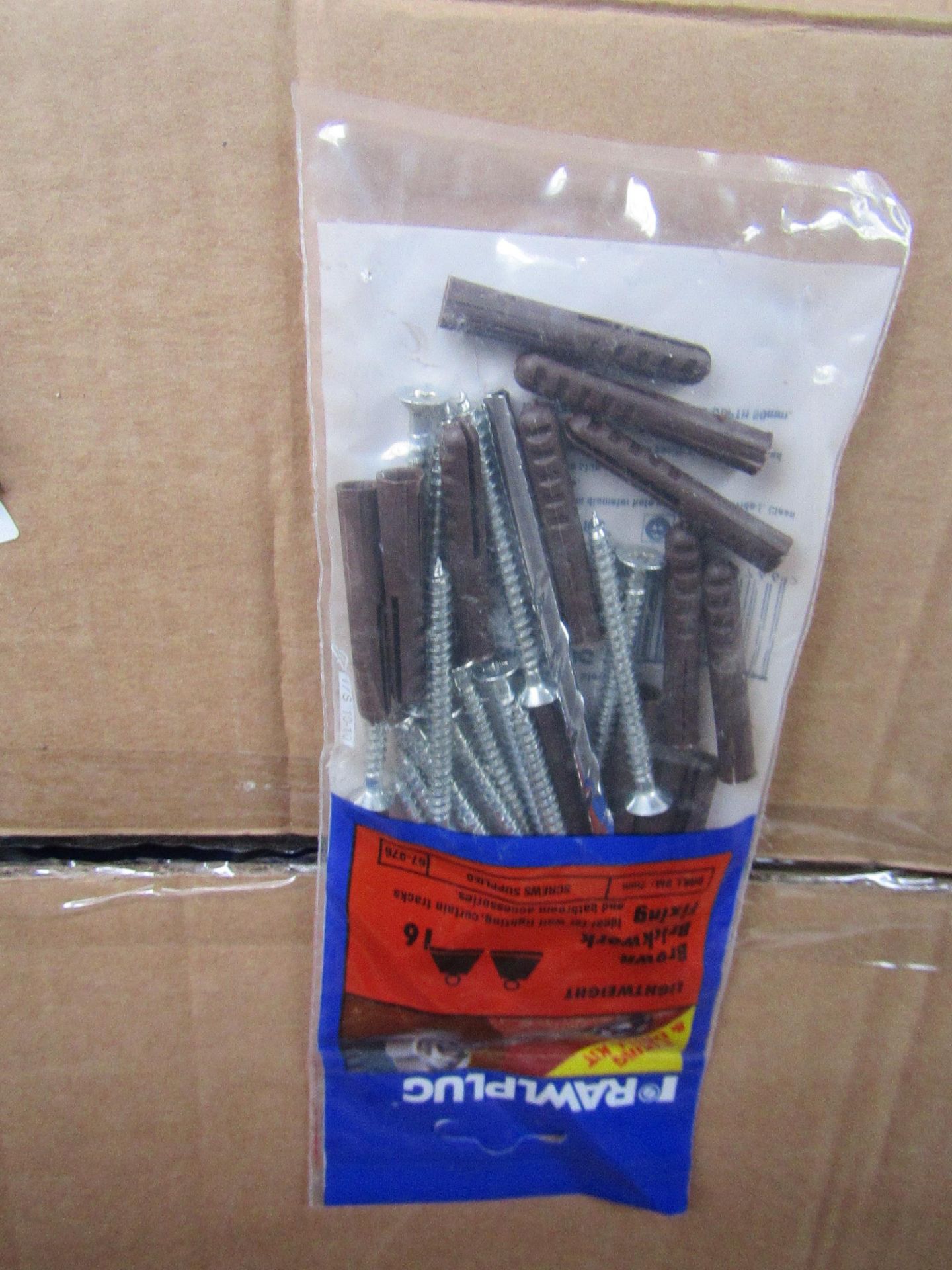 5x Packs of 16x Raw plug Brown Brickwork Fixings, new.