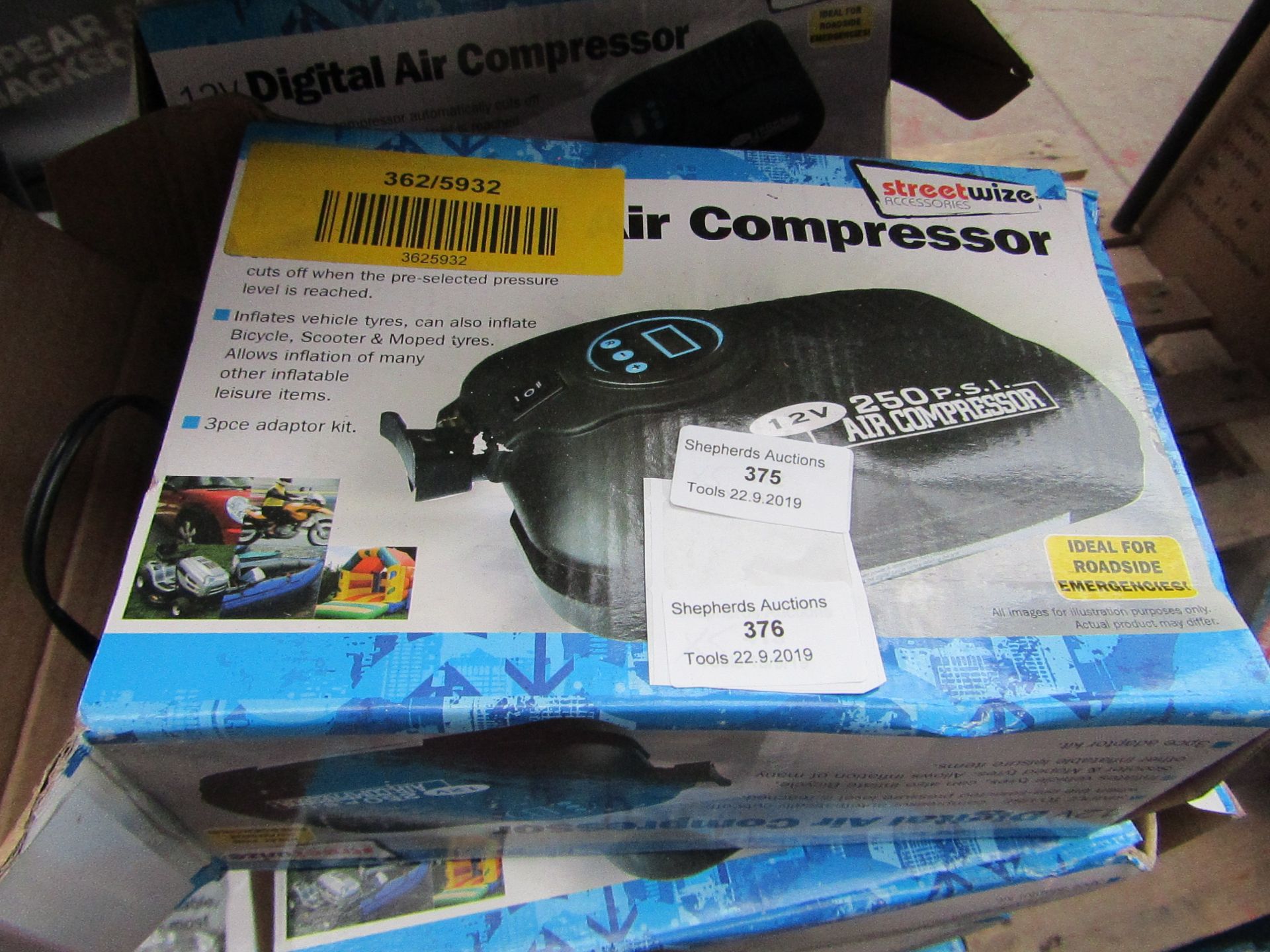 5x Streetwise Digital 12v Air compressors, all unchecked