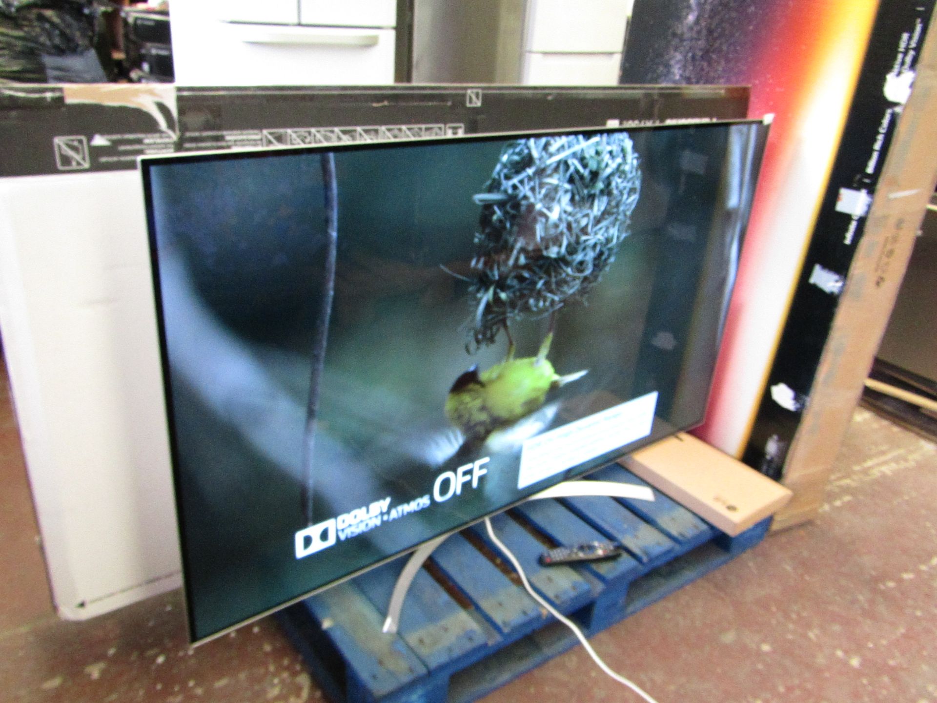 LG 65B7 65" OLED TV with original box and remote control, Line on screen, with a feint band