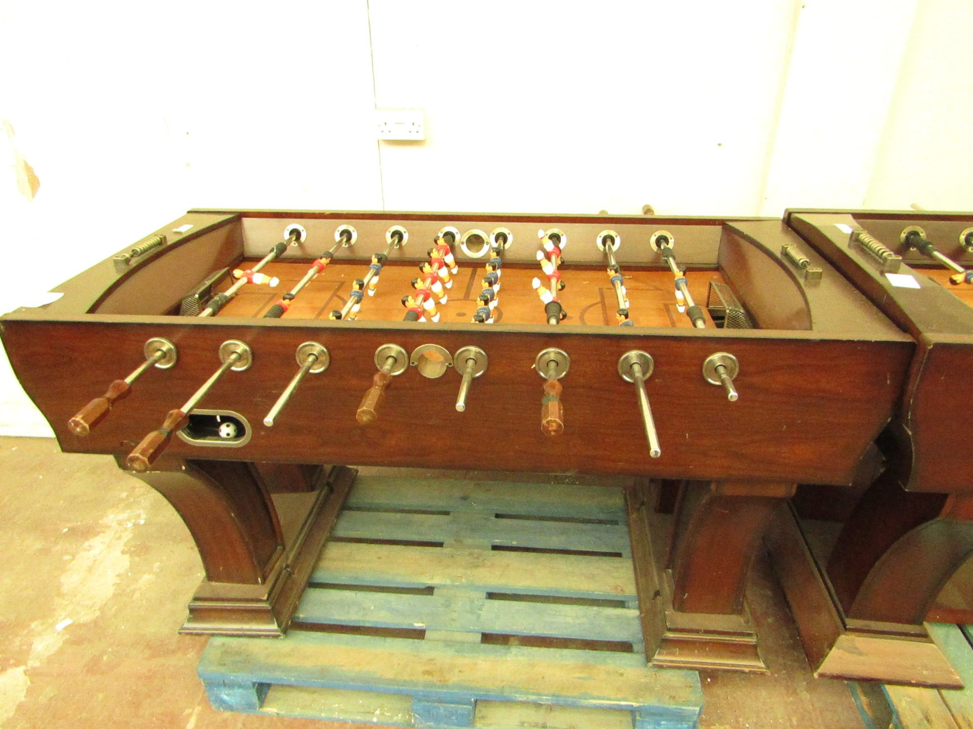 Commercial Quality wooden Foosball table, few marks but everything turns and the ball returns as
