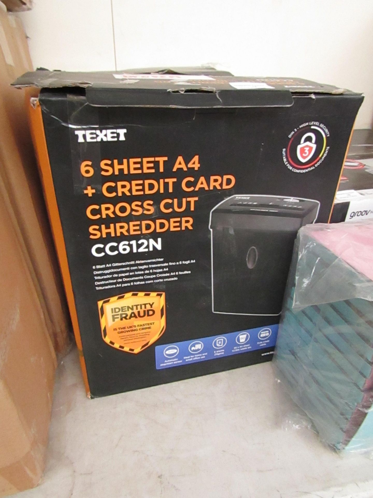 3x Texet 6 sheet A4 and credit card shredder, all untested and boxed.