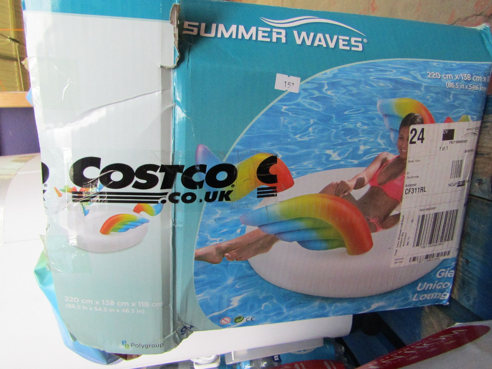 Summer Waves Unicorn Inflatable.220cm x 138cm.Boxed