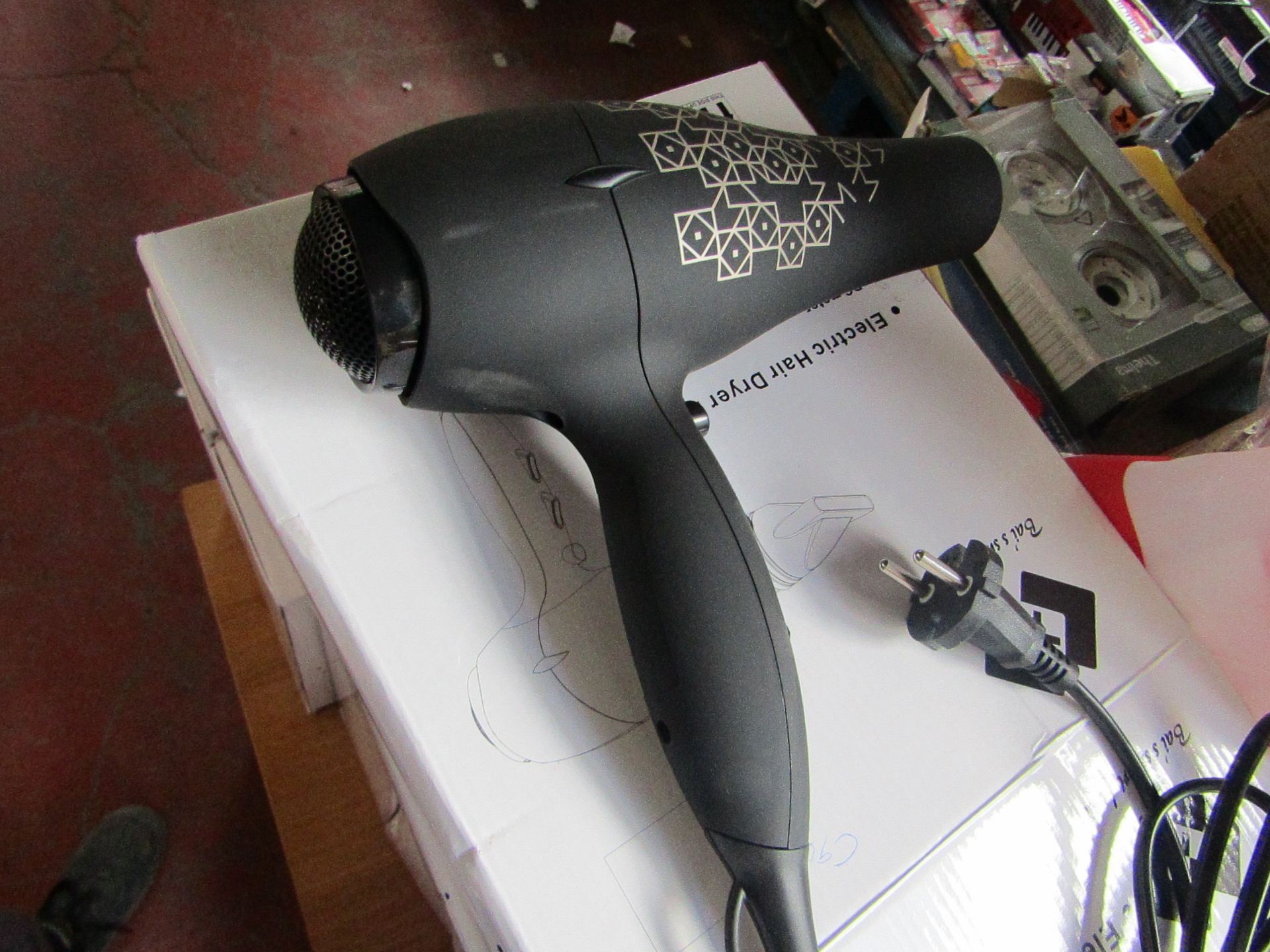 Bai's Electric Hair Dryer BY-529.Tested working but with EU plug(has UK Adapter in box tho)