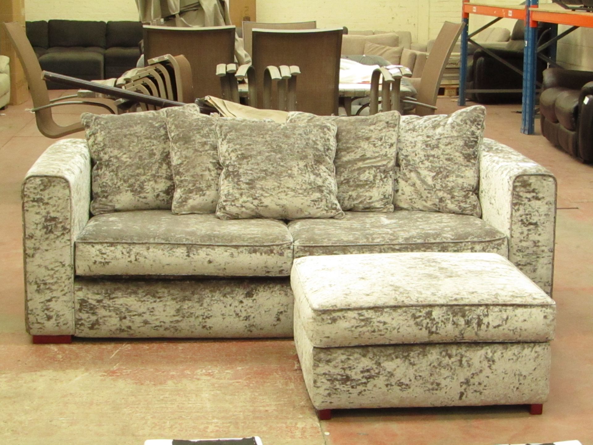 costco Crushed Velvet 3 seater (2 cushion) sofa with footstool