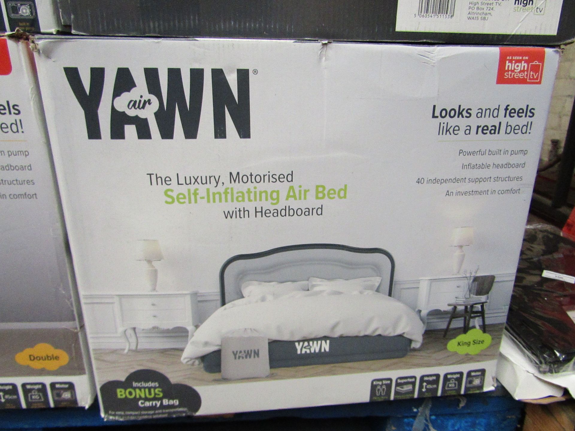 Yawn self-inflating air bed with headboard, size king, unchecked and boxed. RRP £69.99 at Argos,