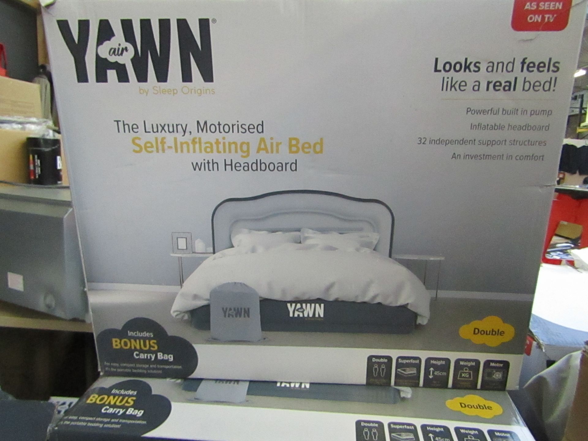 Yawn Double Air bed with built in Pump, boxed (box may be damaged), item is unchecked, RRP £69.99 at