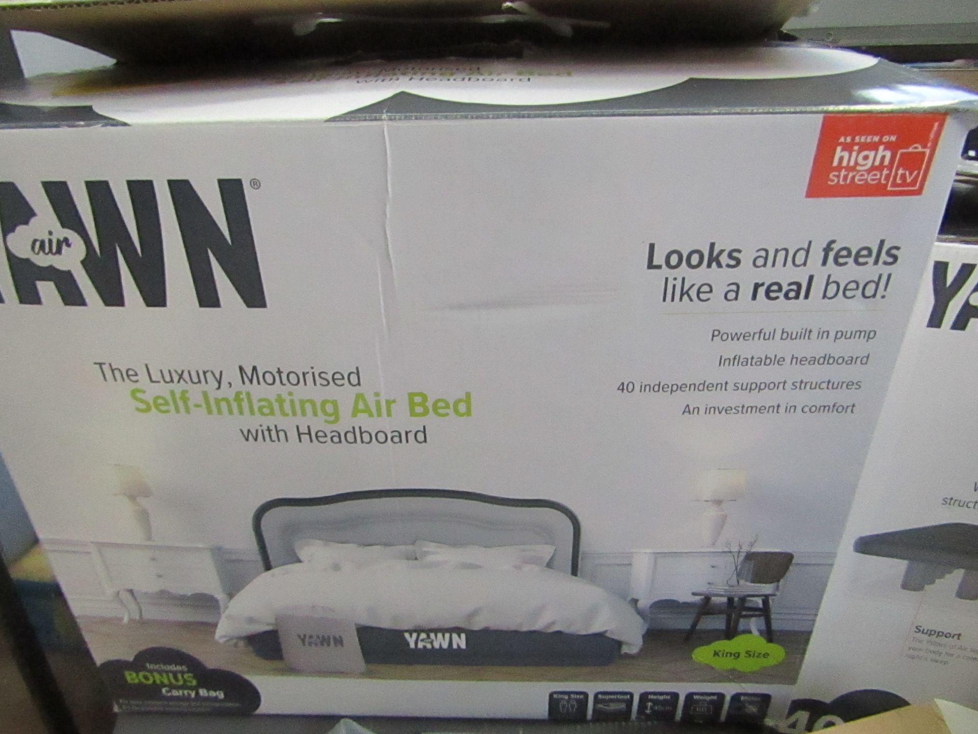 Yawn Kingsize Air bed with built in Pump, boxed (box may be damaged), item is unchecked, RRP £79.