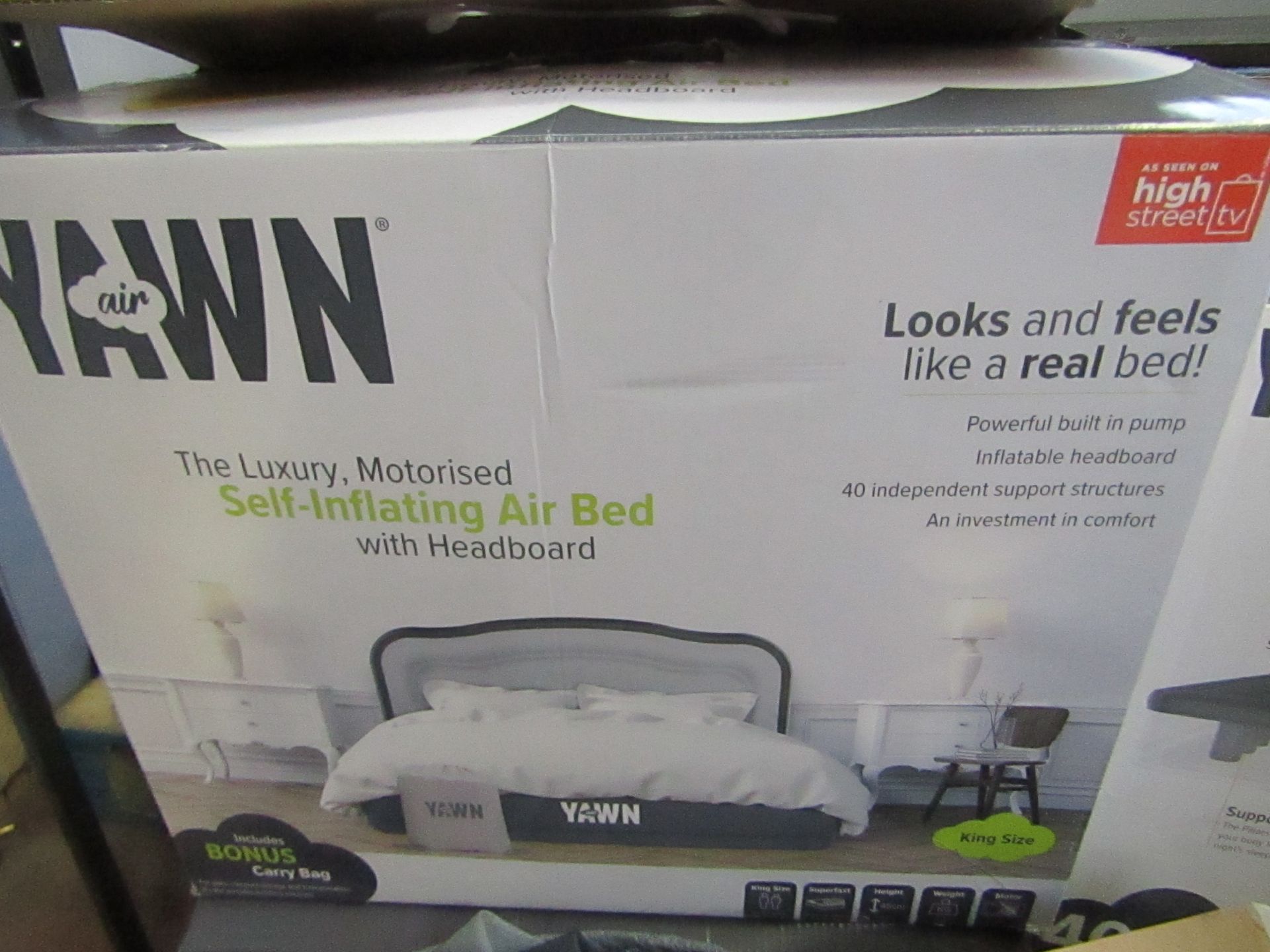 Yawn Kingsize Air bed with built in Pump, boxed (box may be damaged), item is unchecked, RRP £79.