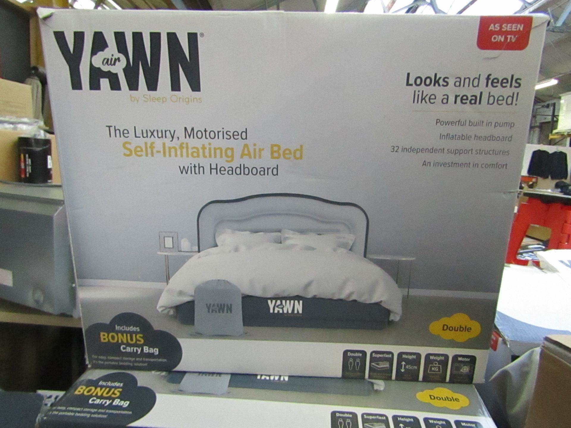 Yawn Double Air bed with built in Pump, boxed (box may be damaged), item is unchecked, RRP £69.99 at