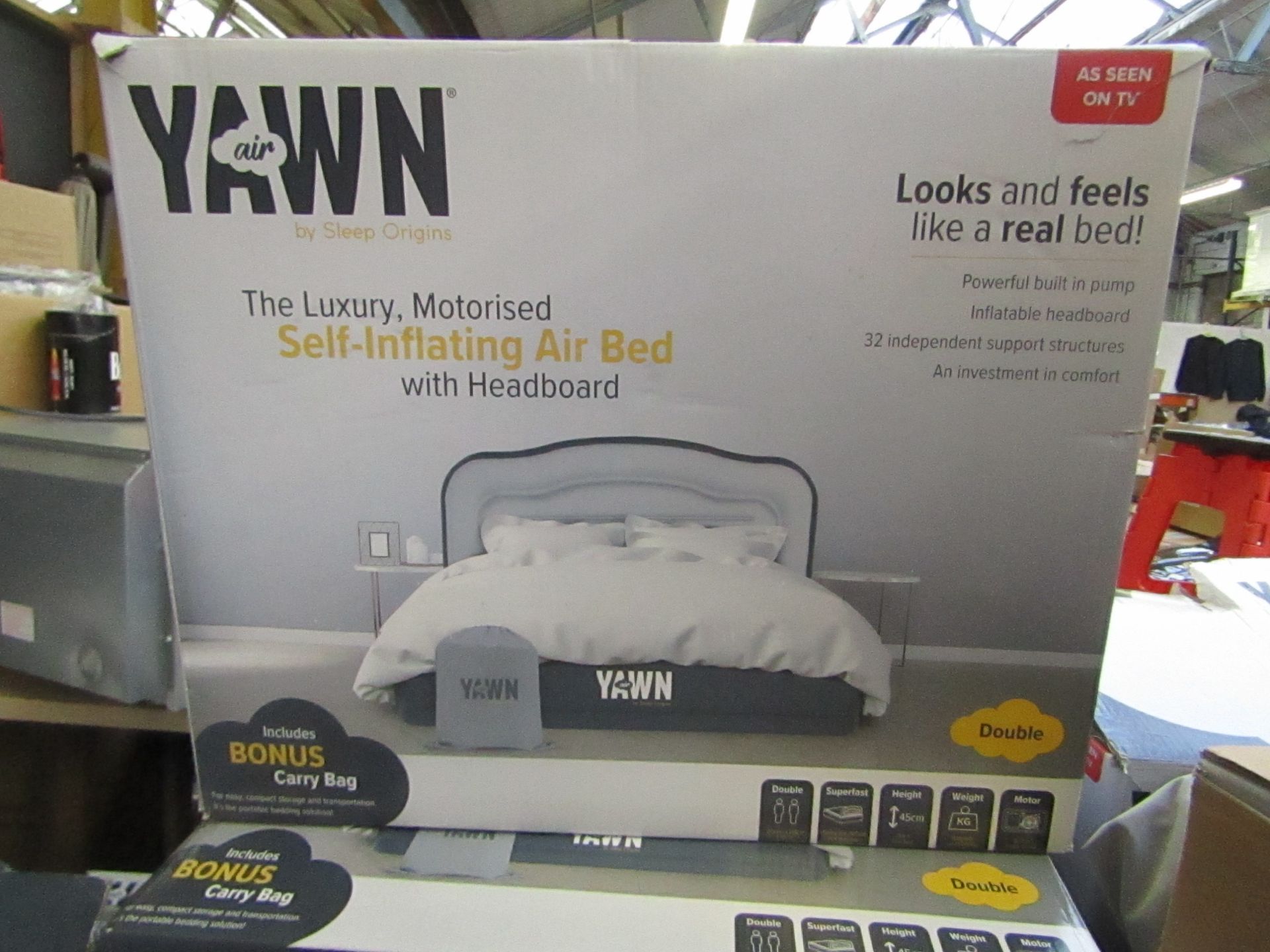 Yawn Double Air bed with built in Pump, boxed (box may be damaged), item is unchecked, RRP £69.99 at