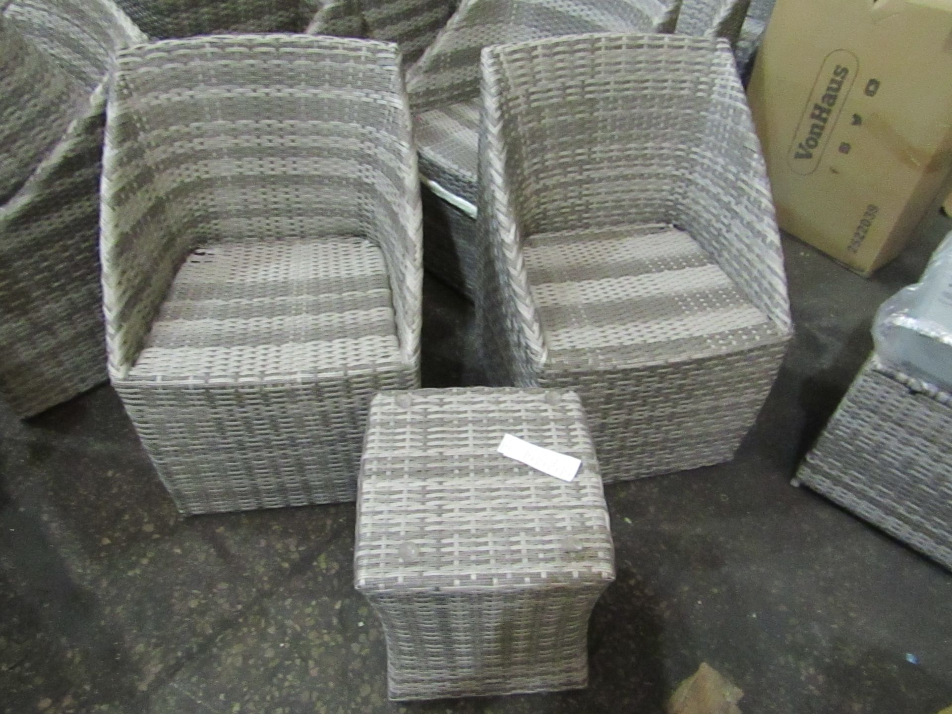 Rattan stacking Bistro set with table but No glass top, please read Lot 0 before bidding