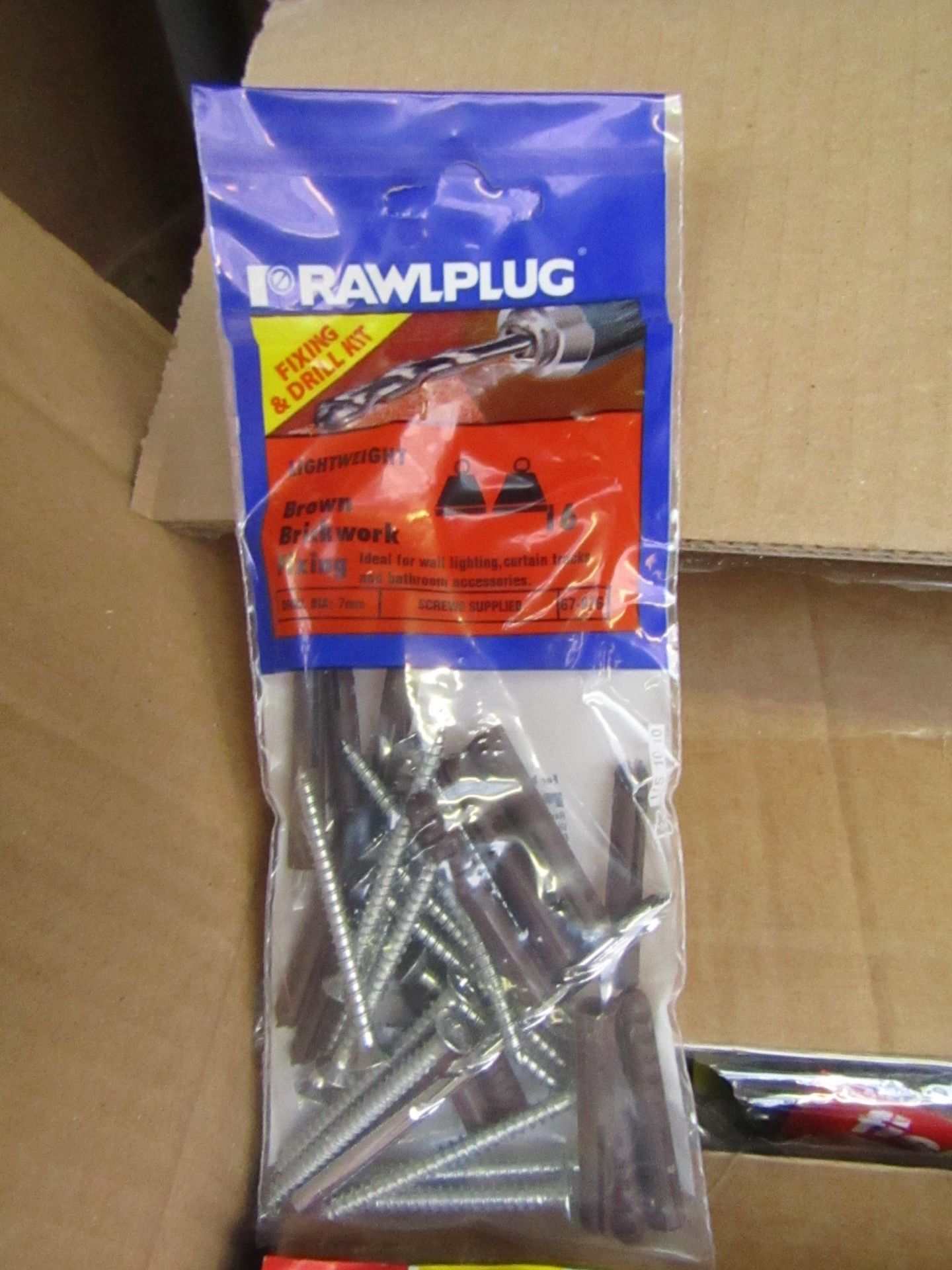 5x Packs of 16 Rawlplug Brown Brick work fixings with Drill Bit and Screws