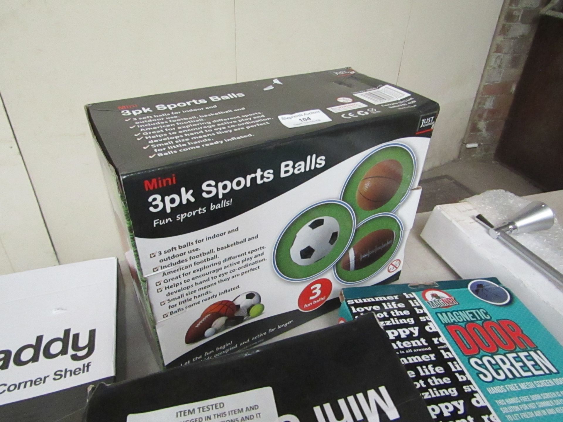 Mini 3 pack of sports balls, unchecked and boxed.