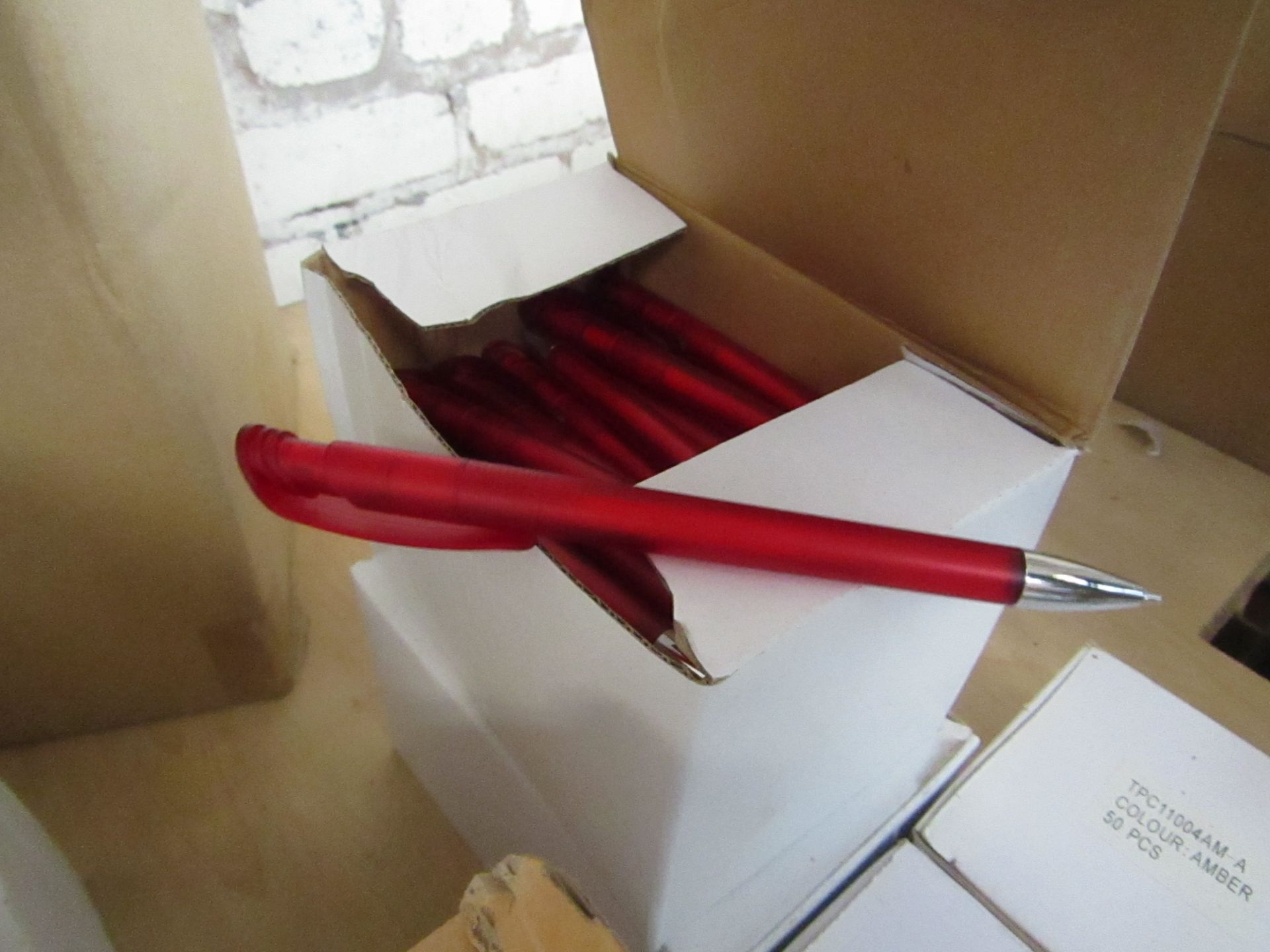 Box of 50 Red pens with Black ink.Tested working